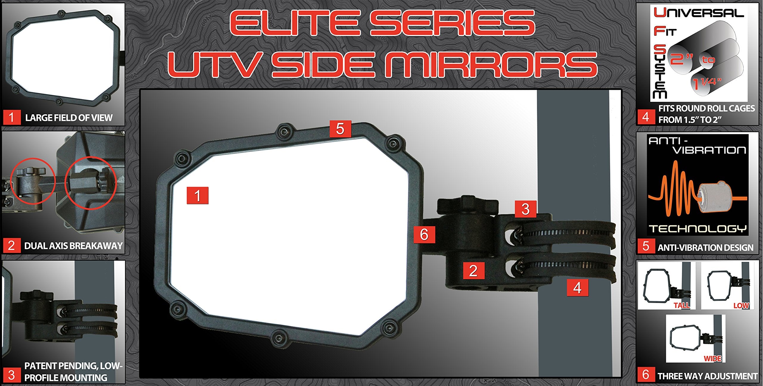 Atv Tek Utvmir-Es1 Elite Utv Deluxe Single Side Mirror With Dual Axis Breakaway