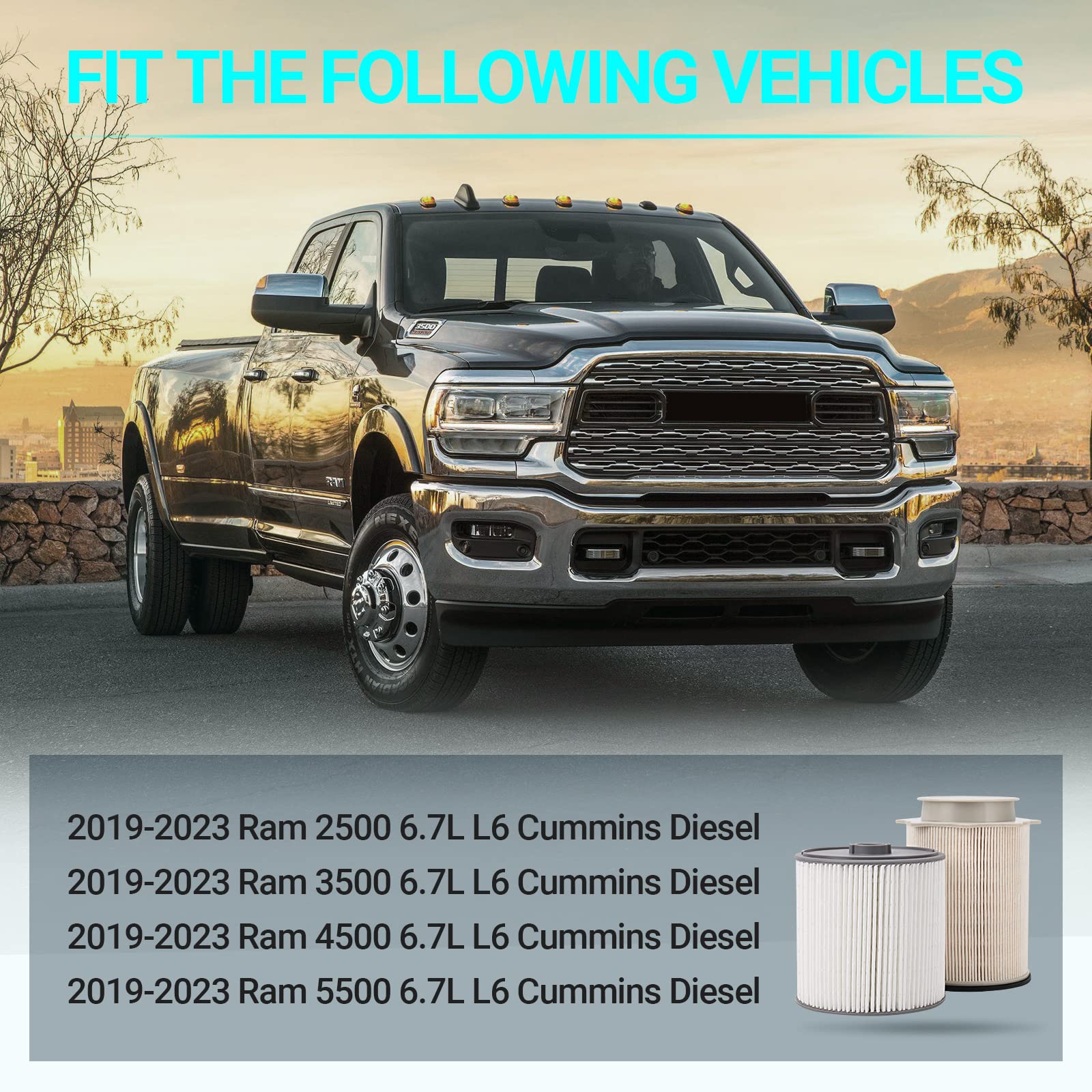 6.7L Cummins Fuel Filter Water Separetor Kit For 2019 2020 2021 2022 2023 2024 Dodge Ram 2500 3500 4500 5500 - Replace 68157291Aa 68436631Aa - Fuel Filter 6.7 Cummins Diesel