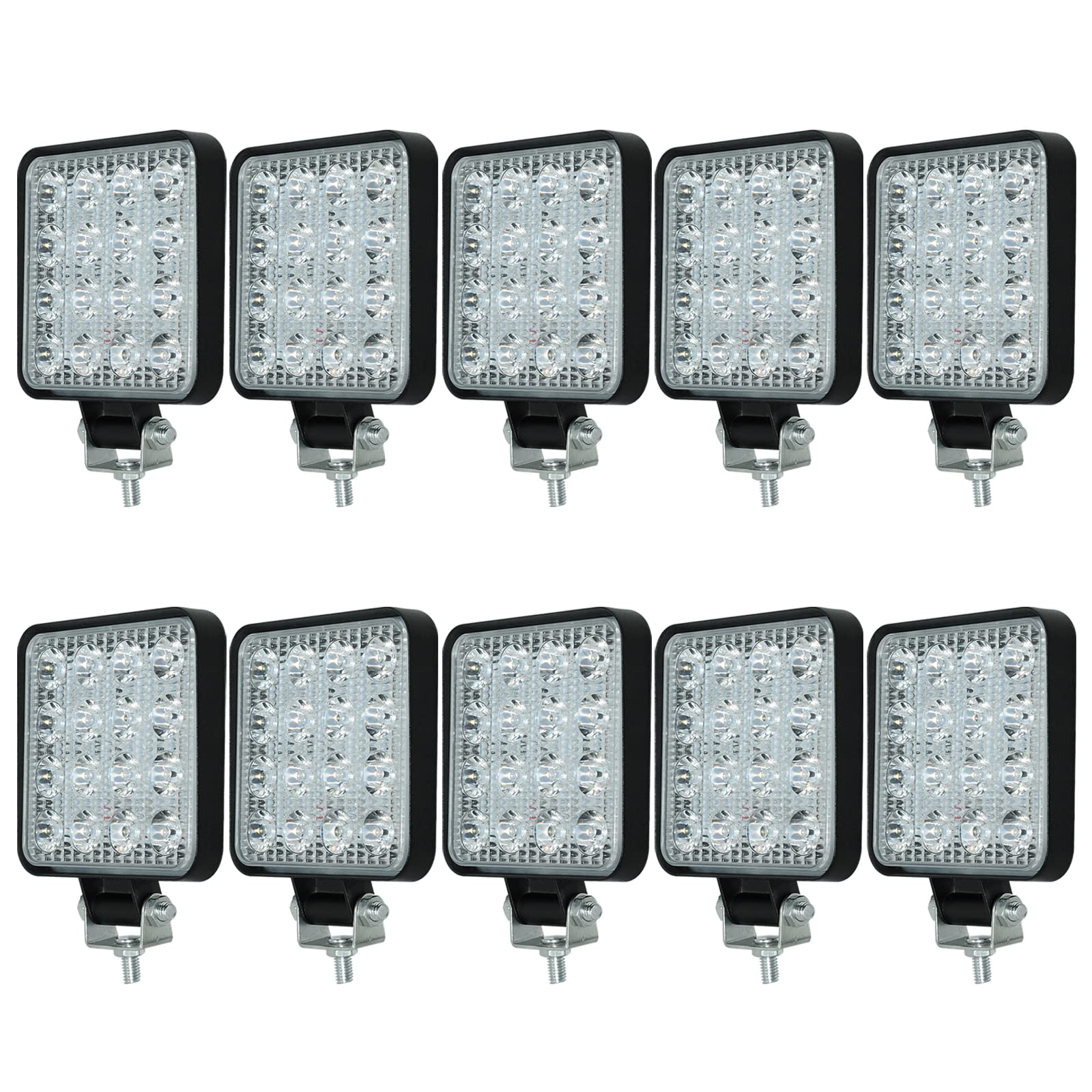 Antom 12V Led Flood Tractor Work Reserve Lights, 57W Backup Driving Lights For Tow Trucks, Tractor, Trailer Cargo, Skid Steer, Forklift, Kayak (10Pcs Square)