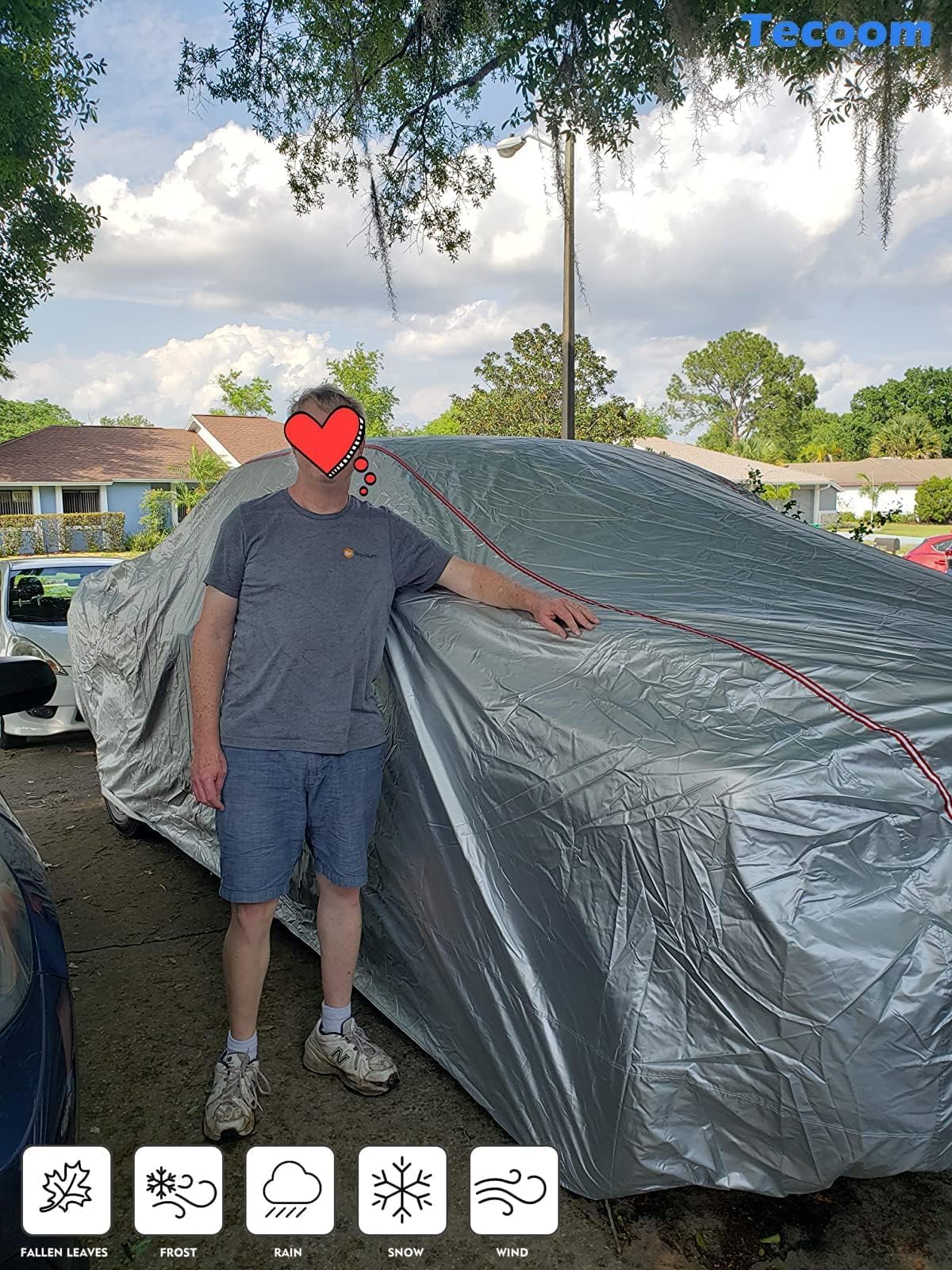 Tecoom Hard Shell Truck Car Cover Waterproof Uv-Proof Windproof Zipper Design With Straps Buckle Fit For Ford F150 Ram 1500 Chev