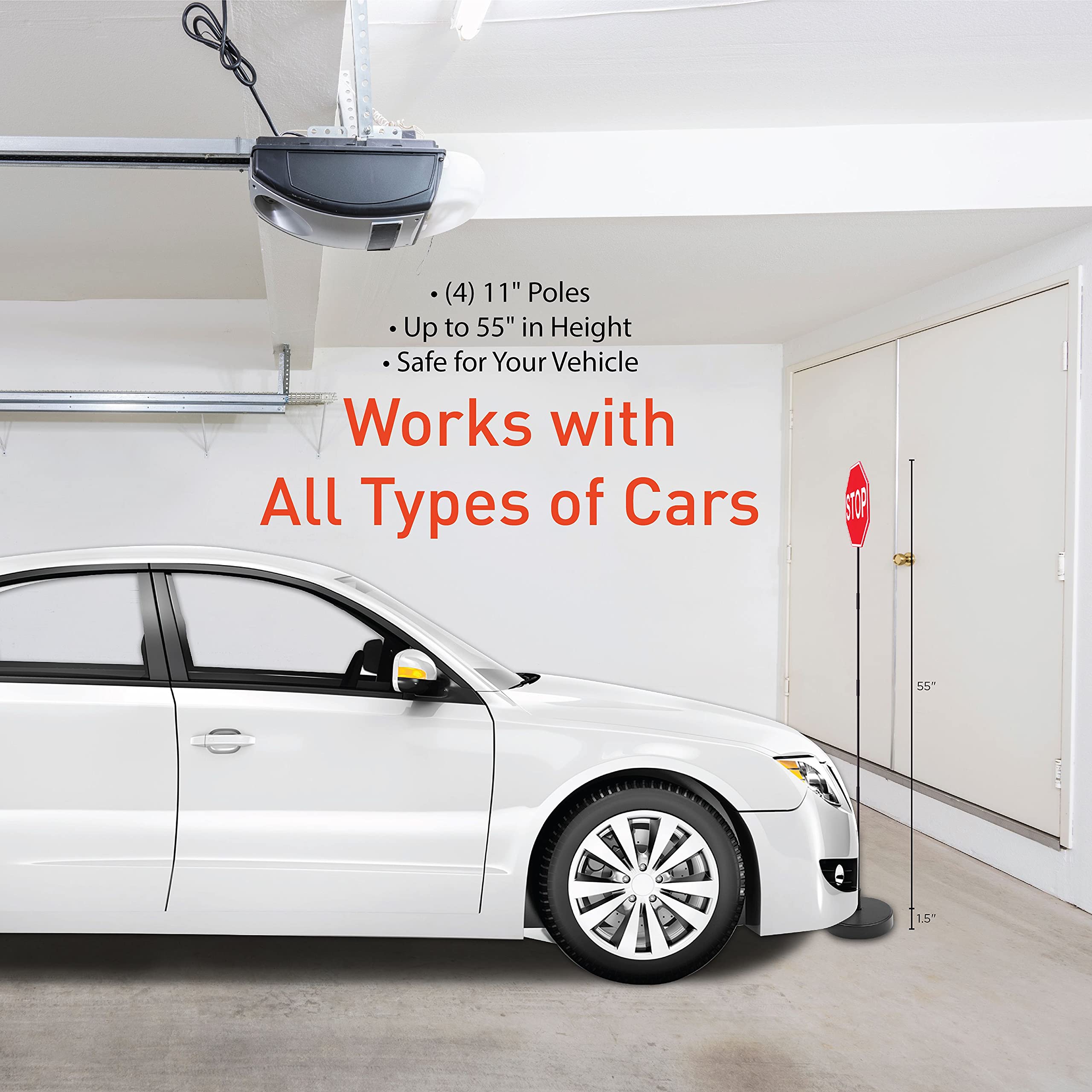 Securityman Led Stop Sign For Garage Parking Assist [Upgraded Base] - Large 7 Sign, Bright Red Leds, Adjustable Height - Garage Car Stop Indicator That Lights Up