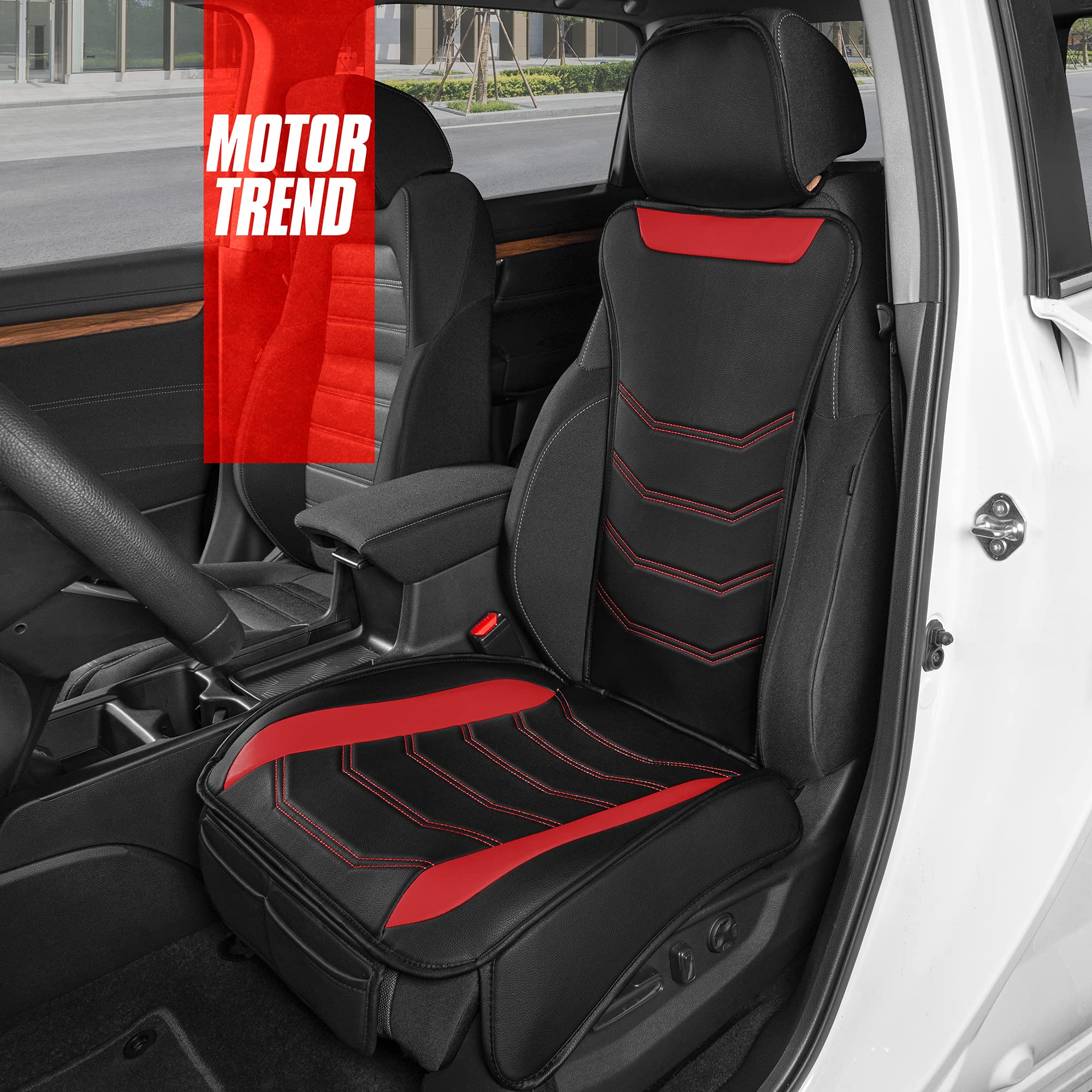 Motor Trend Luxefit Red Seat Cover For Cars Trucks Van Suv (1 Piece), Premium Faux Leather Car Seat Cover, Easy To Install Autom