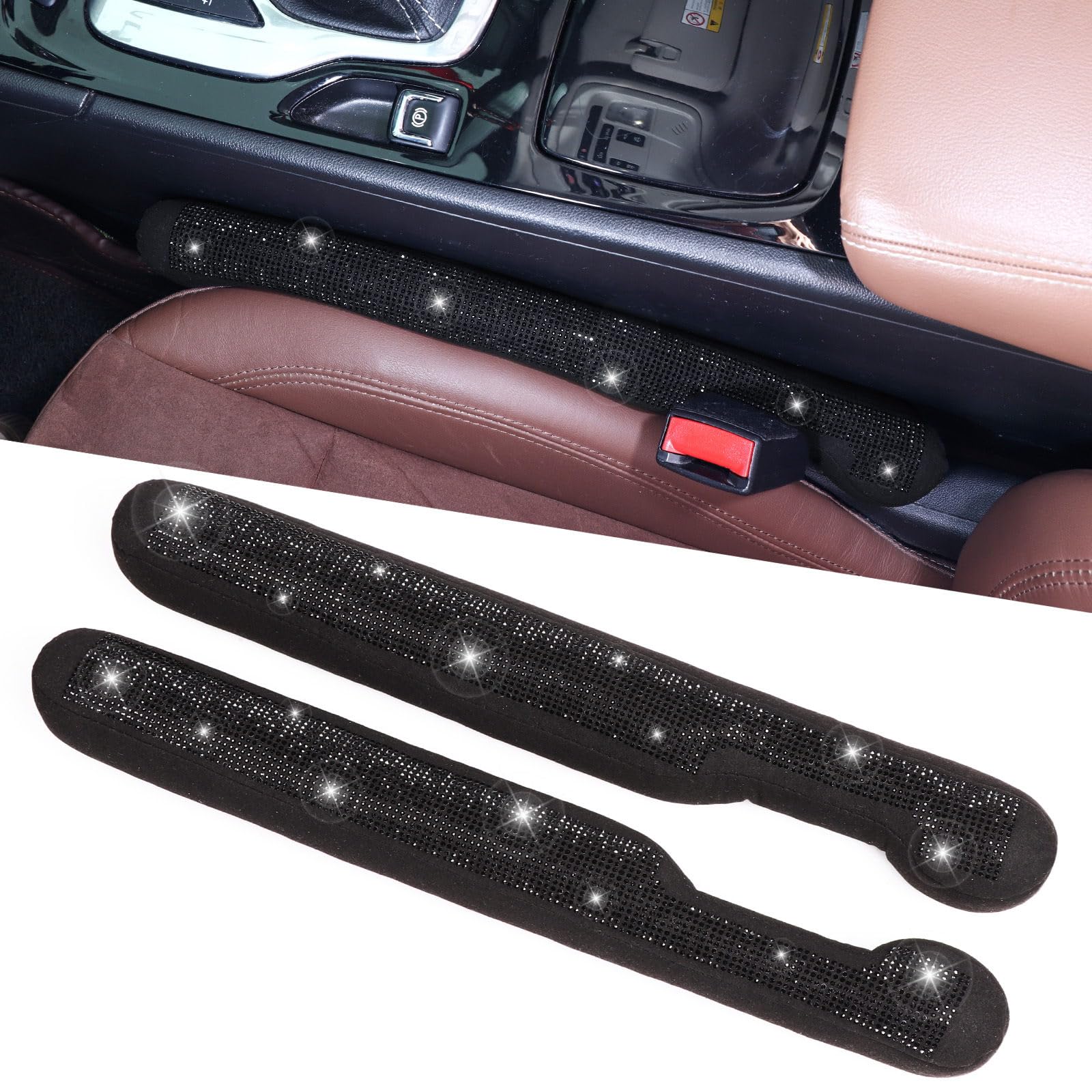 Tobequeen Car Seat Gap Filler Black, Bling Car Accessories For Women Universal Fit For Car Truck Suv, 2 Pack Handmade Crystal Rh