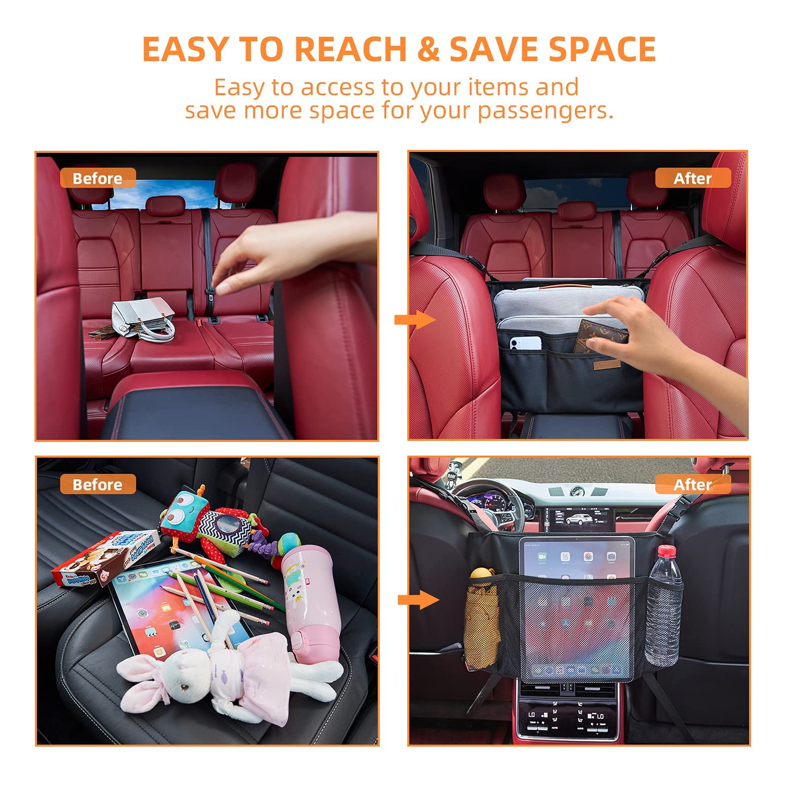 Wllwoo Wllwoo Car Net Pocket Handbag Holder Between Seats Back Storage Organizer Purse Holder For Console Front Seat Storage Bar