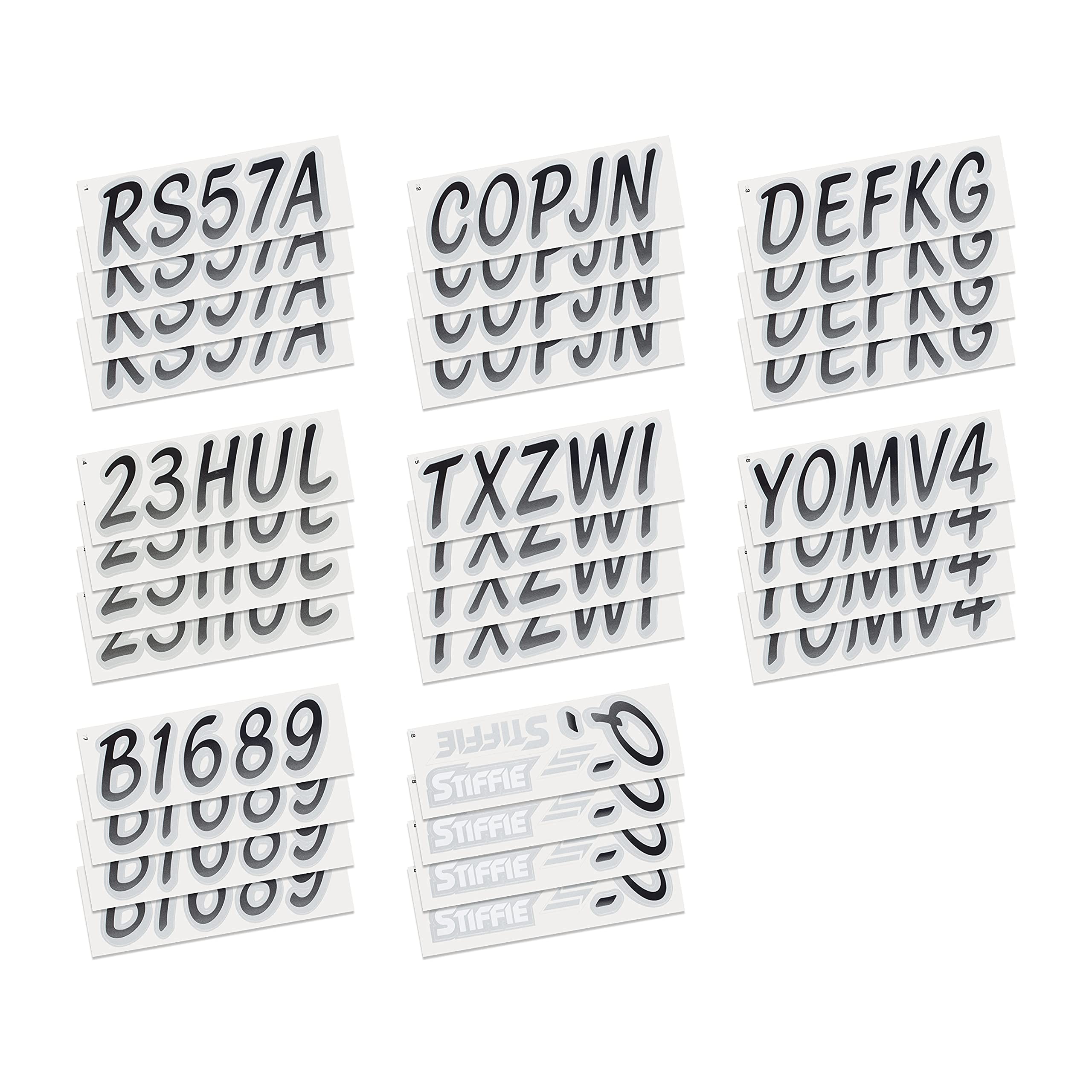 STIFFIE Whipline Black/Silver 3'' Boat & PWC Registration Decals  Numbers Letters Stickers