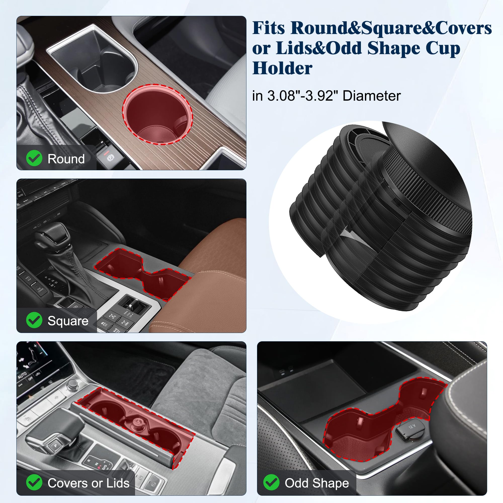 Car Cup Holder Expander, Cup Holder Expander For Car With Stretchable Rubber Base, Large Cup Holder Adapter Compatible With Yeti