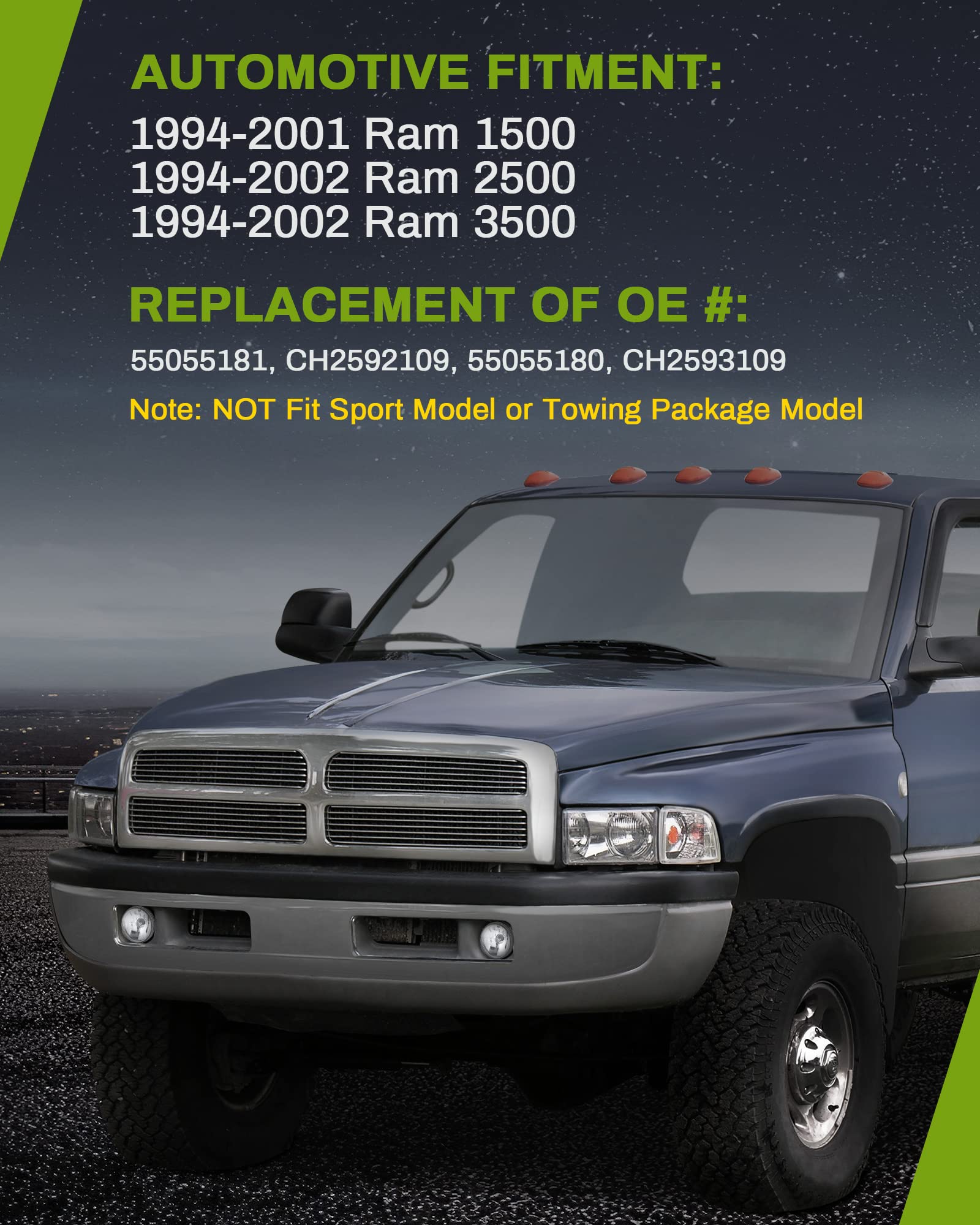 Autosaver88 Fog Lights Compatible With 94 95 96 97 98 99-01 Dodge Ram 1500 1994 1995 1996 1997 1998 1999 2000 2001 2002 Dodge Ram 2500 3500 Fog Lamps Replacement (Only Fit Without Sport Package Model)