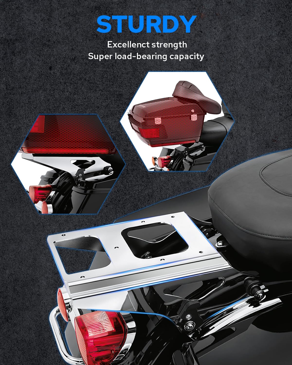 Benlari Chrome Detachable Trunk Mount 2-Up Tour Pack Mount Rack Compatible For Harley Davidson Touring Street Glide Road King Road Glide Electra Glide 2009-2013 2010 2011 2012