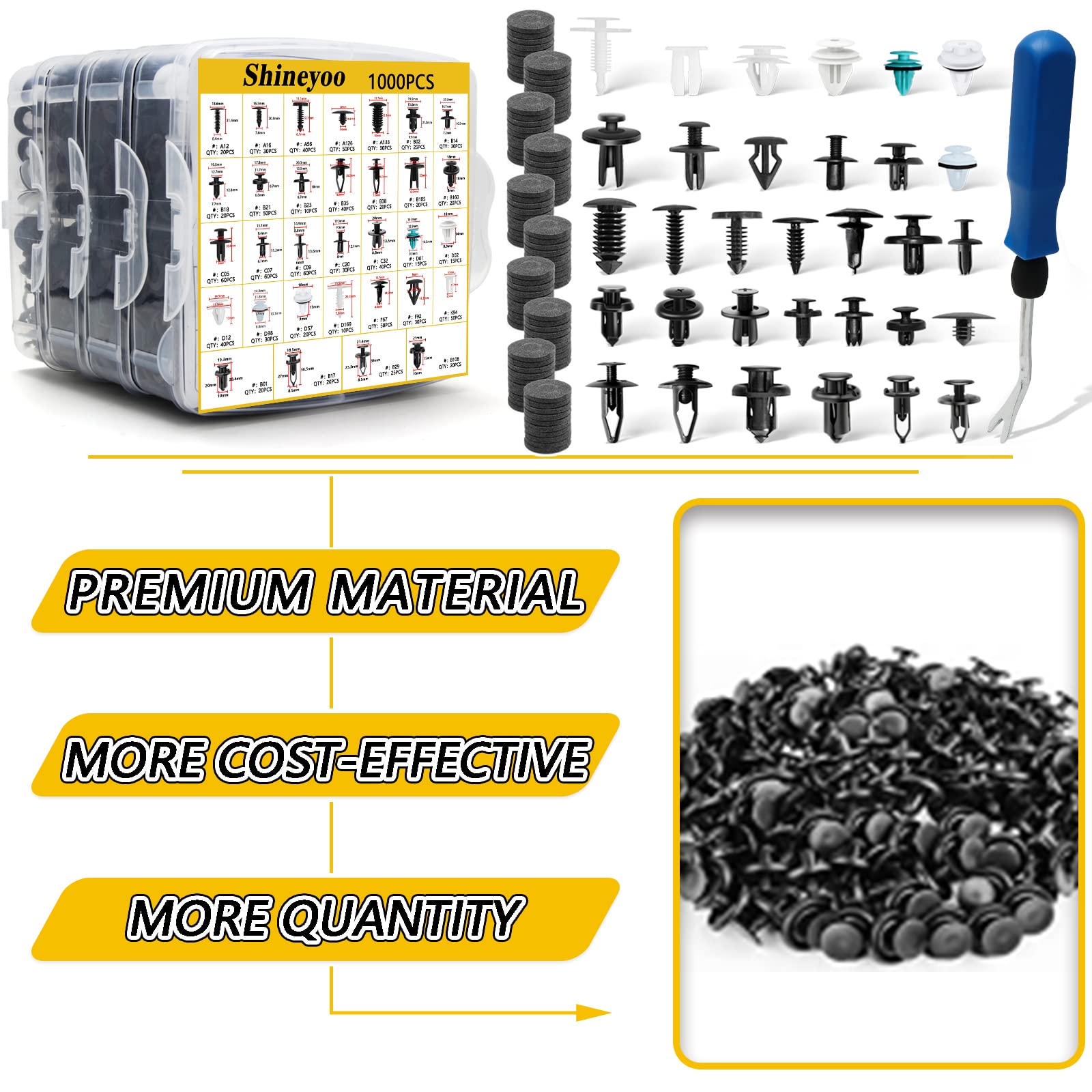 Car Retainer Clips 1101PCS Auto Fasteners Kit 32 Most Popular Sizes Fender Retainer Clips Car Rivet Clips Kit with 1 Fastener Re