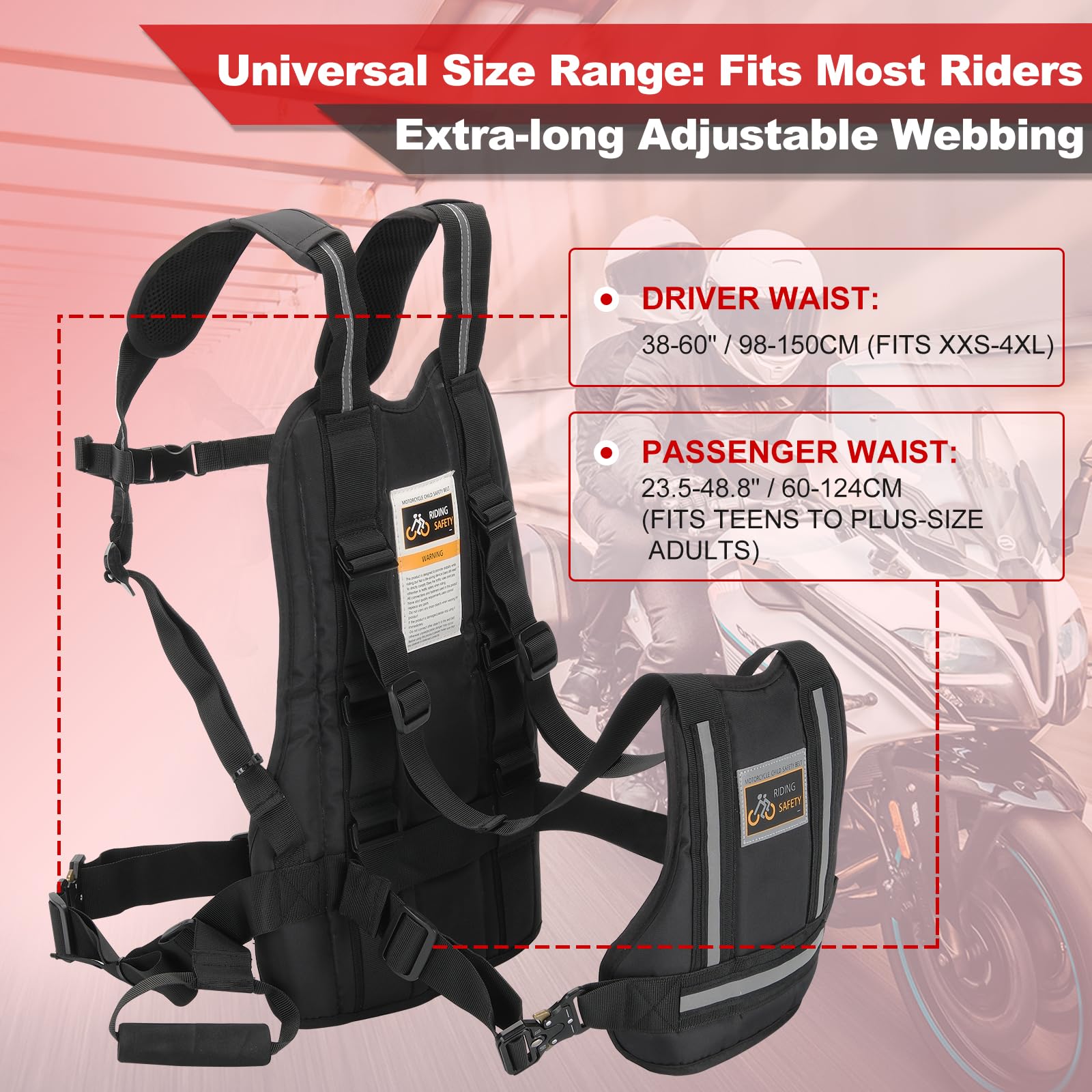 TOKCKYBL Upgraded Motorcycle Safety Harness for Kids & Adults - Adjustable Design