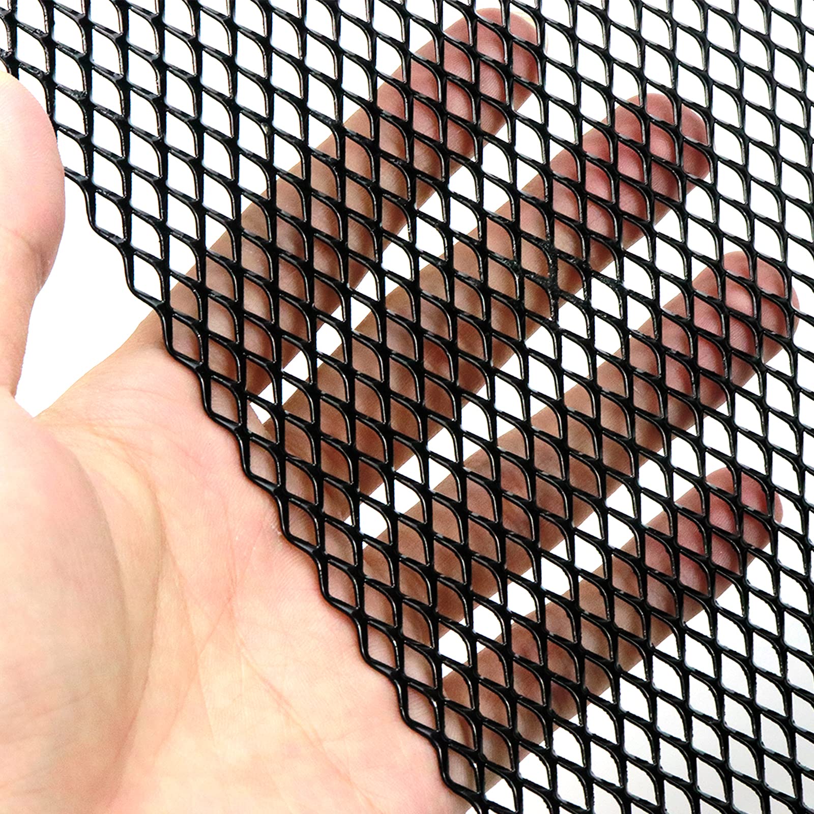 Modengzhe 40 X 13 Inch Car Grill Mesh Sheet, Black Painted Aluminum Alloy Multifunctional Grille Mesh Roll, 4 X 8 Mm Rhombic-Shape Grids