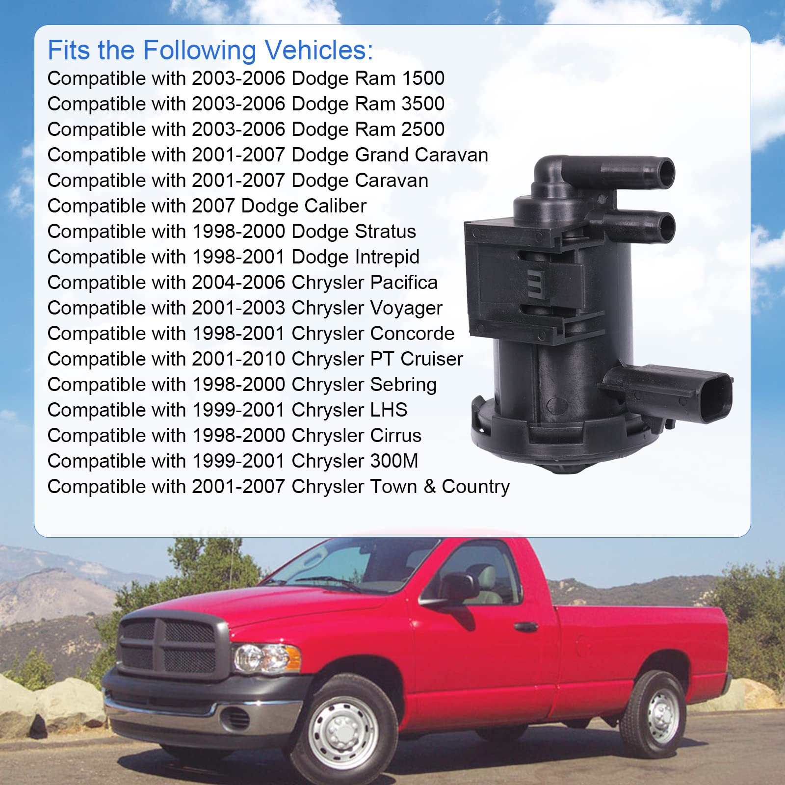 Dicmic Vapor Canister Solenoid Purge Valve Compatible With 2003-2006 Dodge Ram 1500 2500 3500 Grand Caravan Chrysler Town & Country Replace# 911-202, 4669569