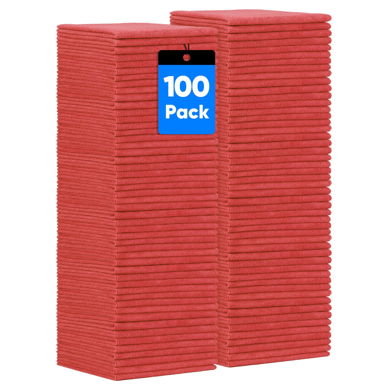 Homexcel Red Shop Towels 100 Pack, Reusable Microfiber Cleaning Cloth Bulk, Multipurpose Microfiber Towels For Car, House And Ki