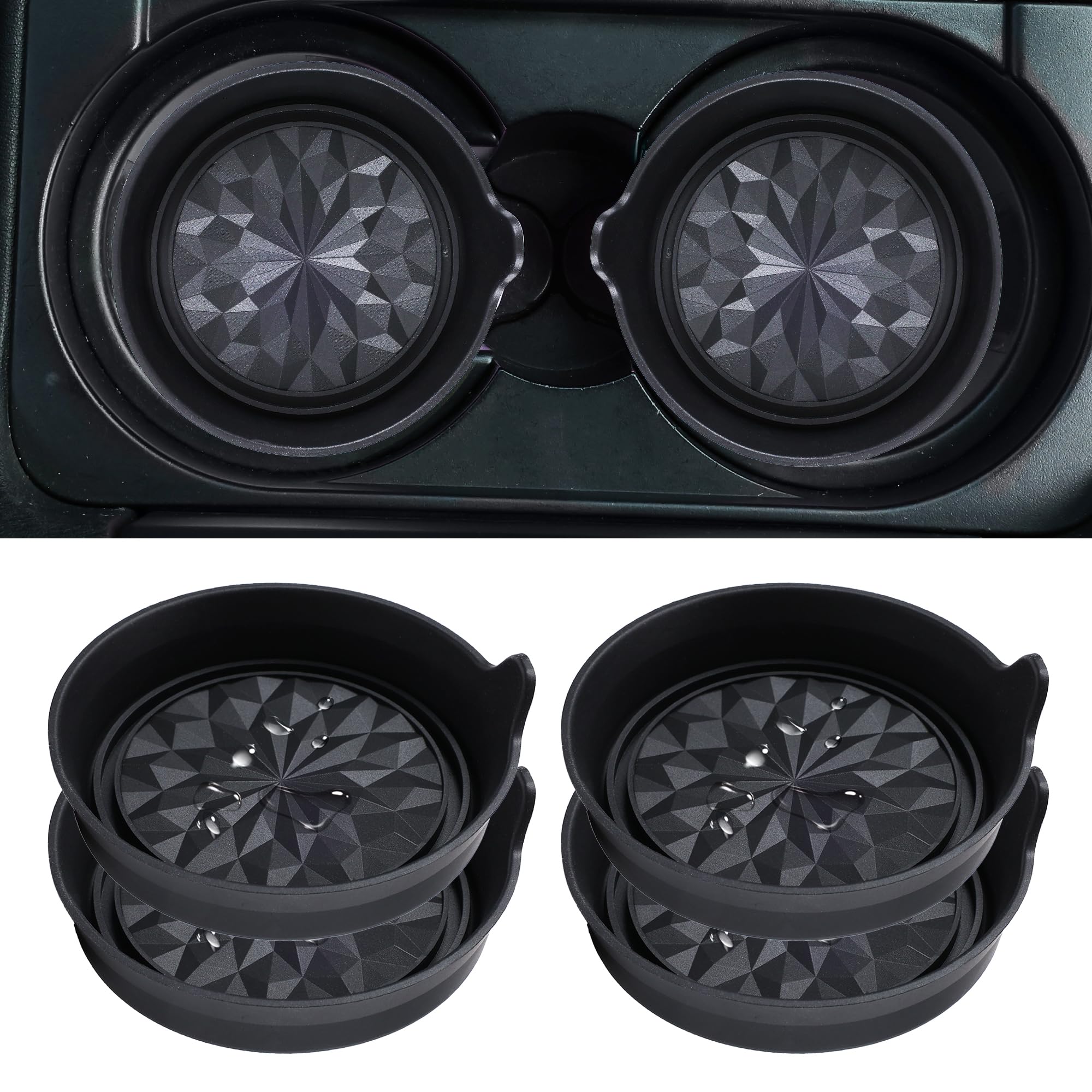 Amooca Car Cup Coaster Universal Automotive Waterproof Non-Slip Cup Holders Sift-Proof Spill Holder Car Interior Accessories 4 P