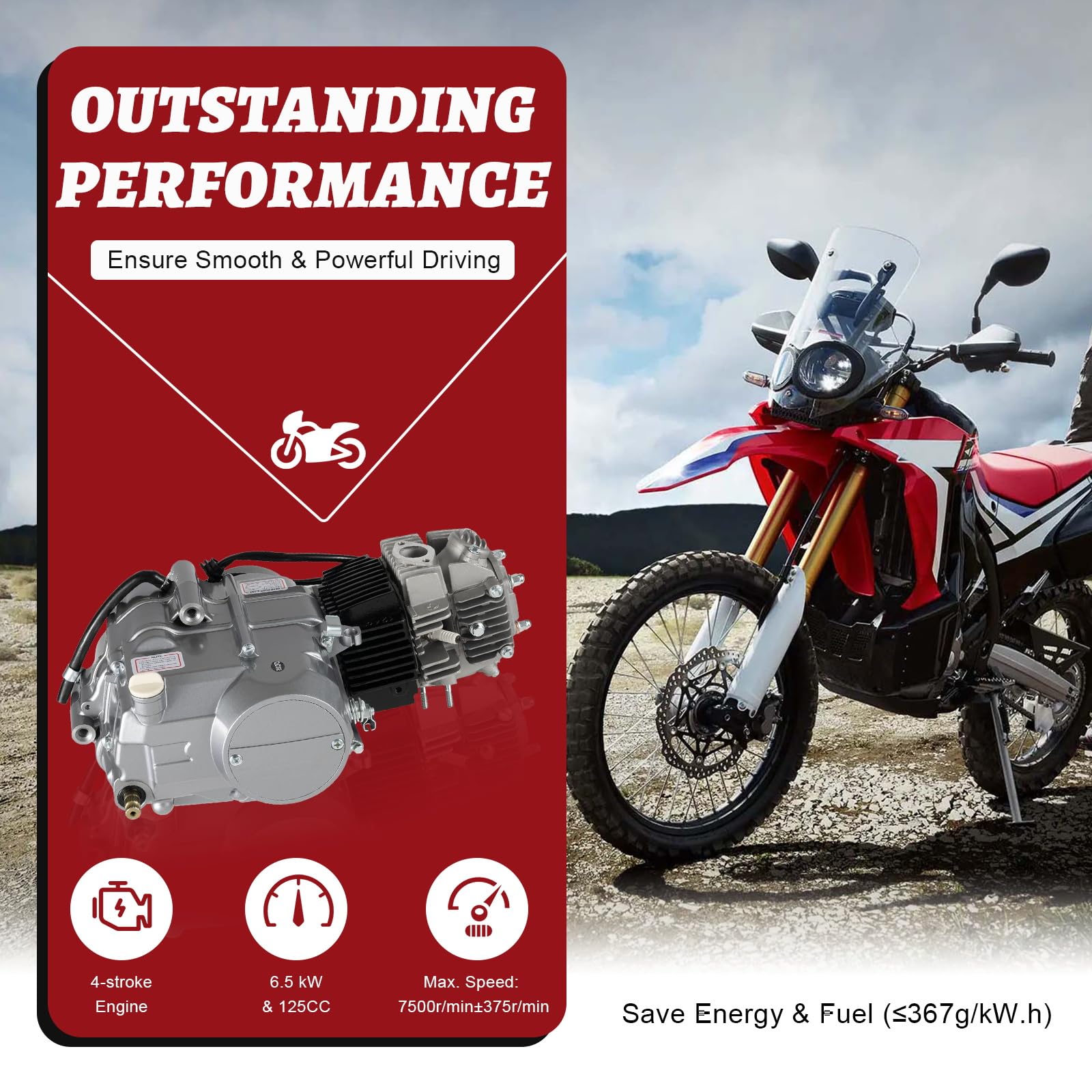 CUBELLIN 125cc Engine 4-Speed Pit Dirt Bike Engine Kit Manual Clutch Kick Start ATV Engine Motor 125cc Engine for Honda CRF50 CR