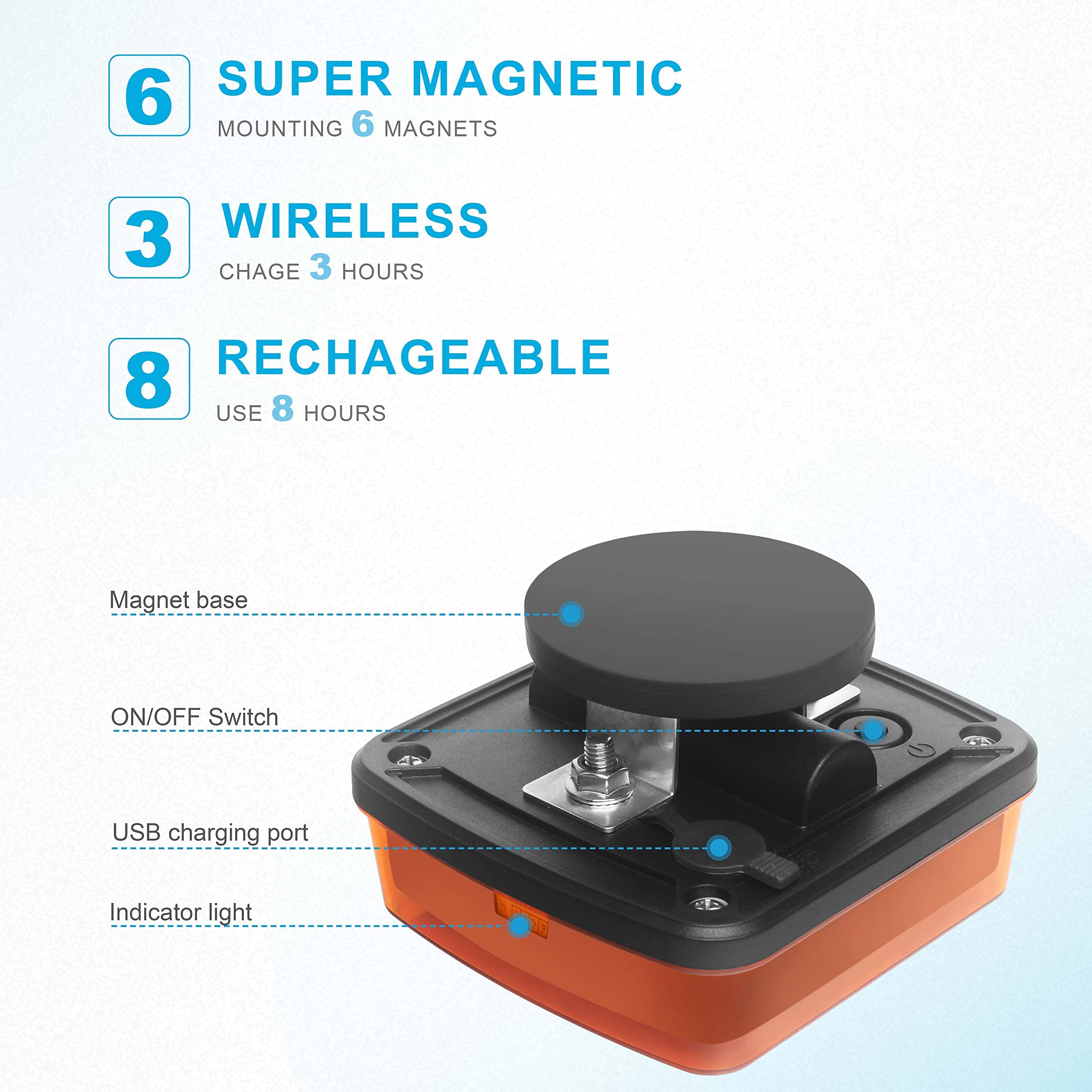 Agrieyes 2Pcs Rechargeable Flashing Lights For Vehicles, Super Magnetic Strobe Hazard Lights, 12-24V, Wireless Portable Amber Led Warning Beacon Emergency Light For Trucks Bus Tractor Oversize Trailer