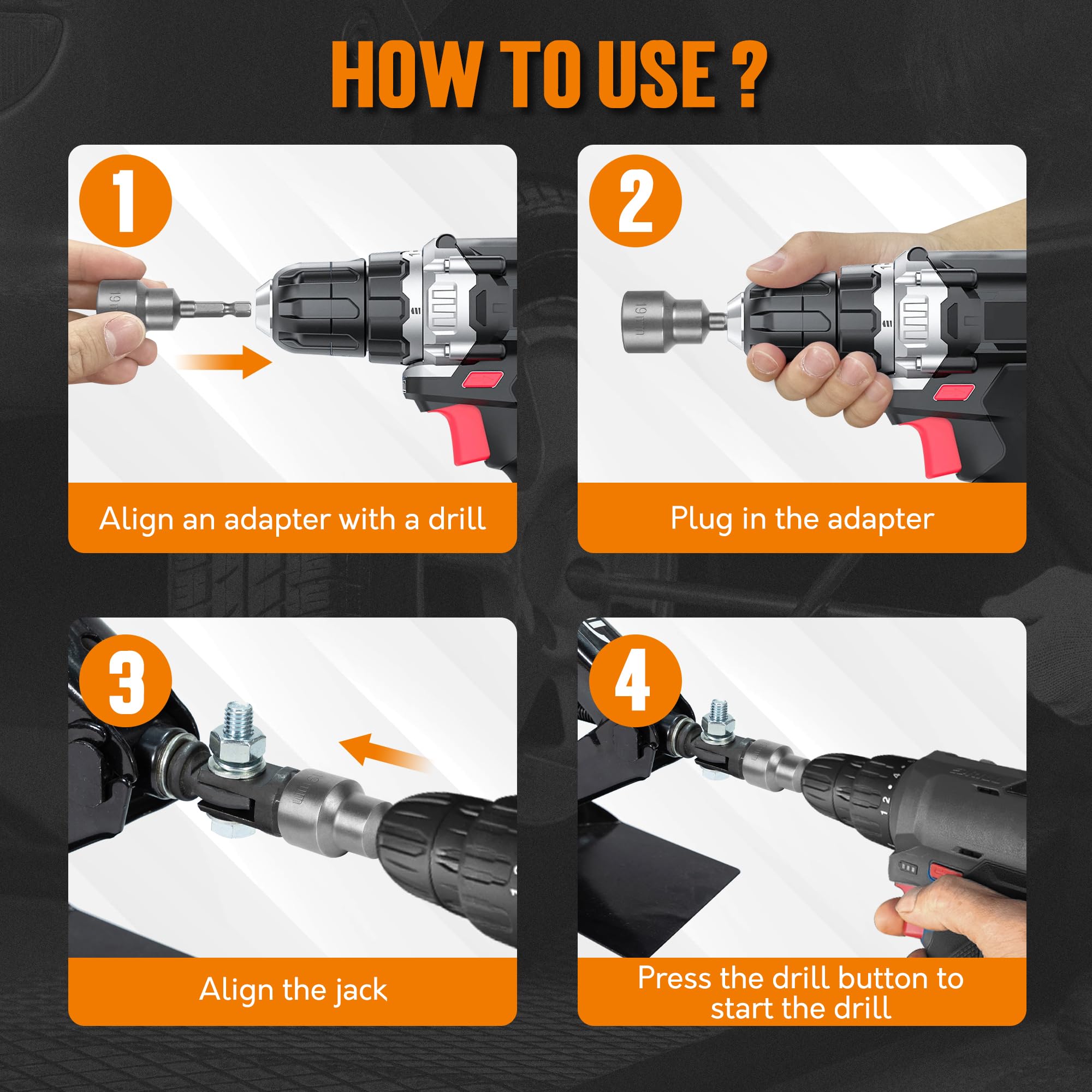 TONDA RV Scissor Jack Socket, Camper Travel Trailer Drill Adapter, Works with 3/4 inch or 19mm Hex Drive Jacks, 1/4 Inch Hex Sha