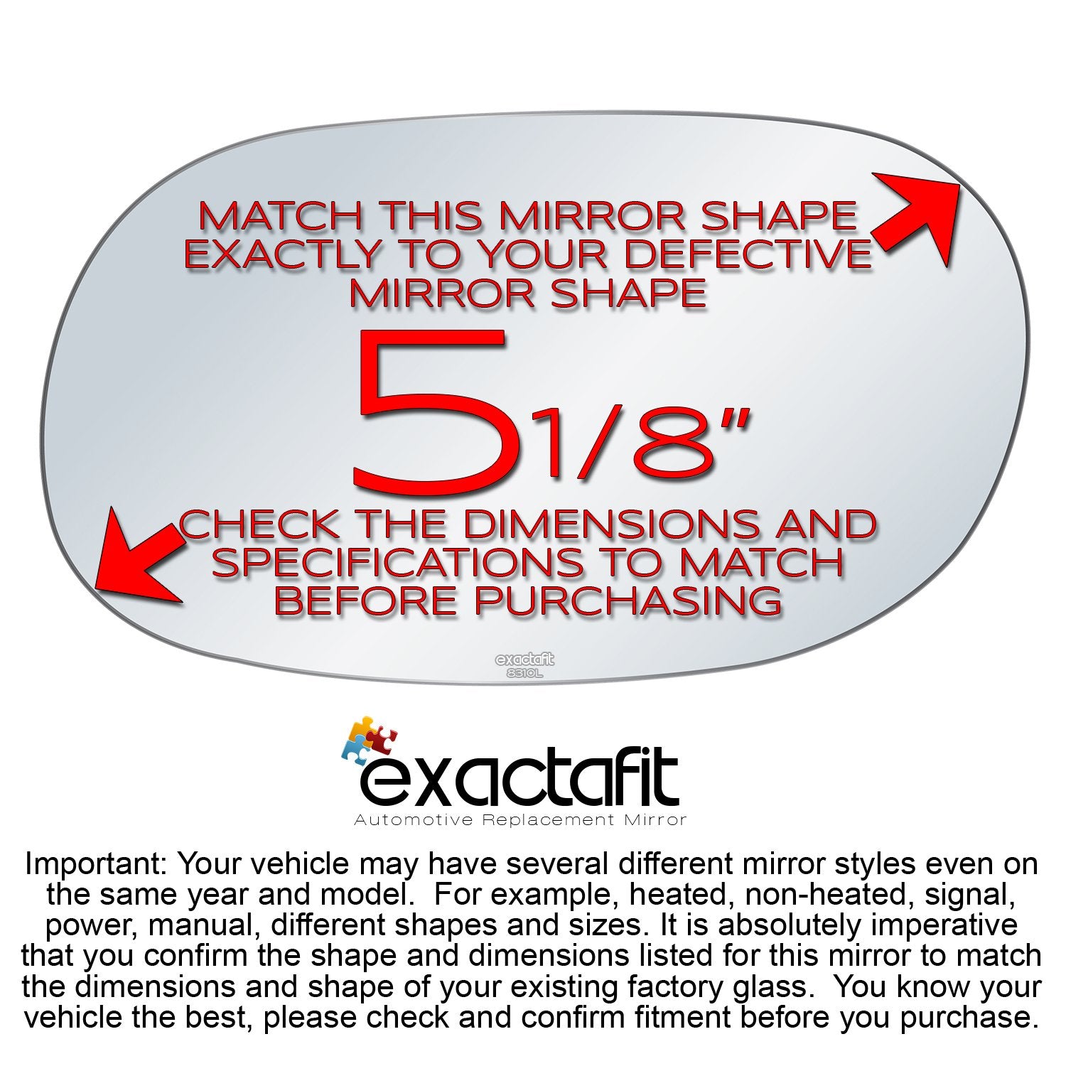 Exactafit 8310L Driver Side Mirror Glass Replacement Repair Compatible With Chevrolet Chevy Camaro Monza Vega, Pontiac Astre Fir