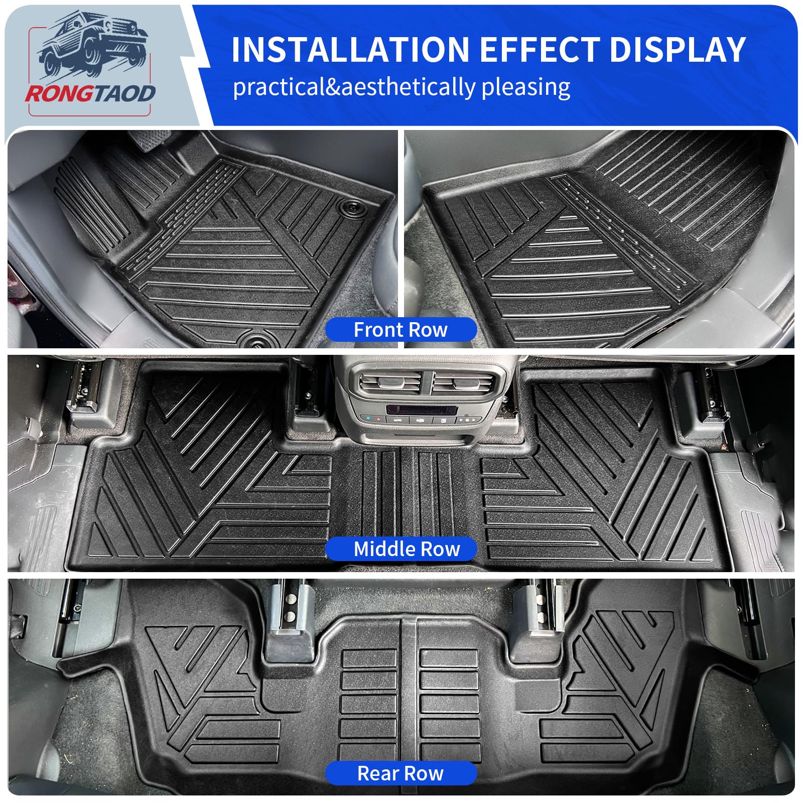 Rongtaod Floor Mats Compatible with 2023 2024 2025 Honda Pilot Cargo Mat Cargo Liner Trunk Liner Trunk Mat Rear Trunk Organizer