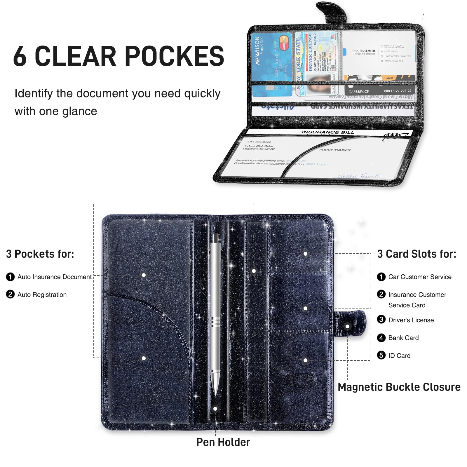 Weishenghuo Car Registration And Insurance Card Holder, Car Document Holder For Cards, Driver Vehicle License Document Glove Box