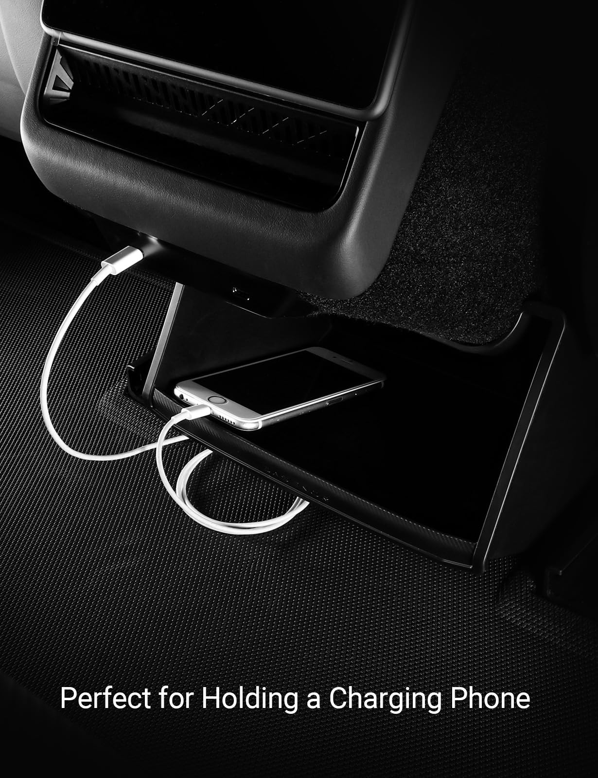 Basenor 2024 2025 Tesla Model 3 Rear Trash Can Center Console Organizer [Carbon Edition] Backseat Storage Box Rear Middle Bin 2N