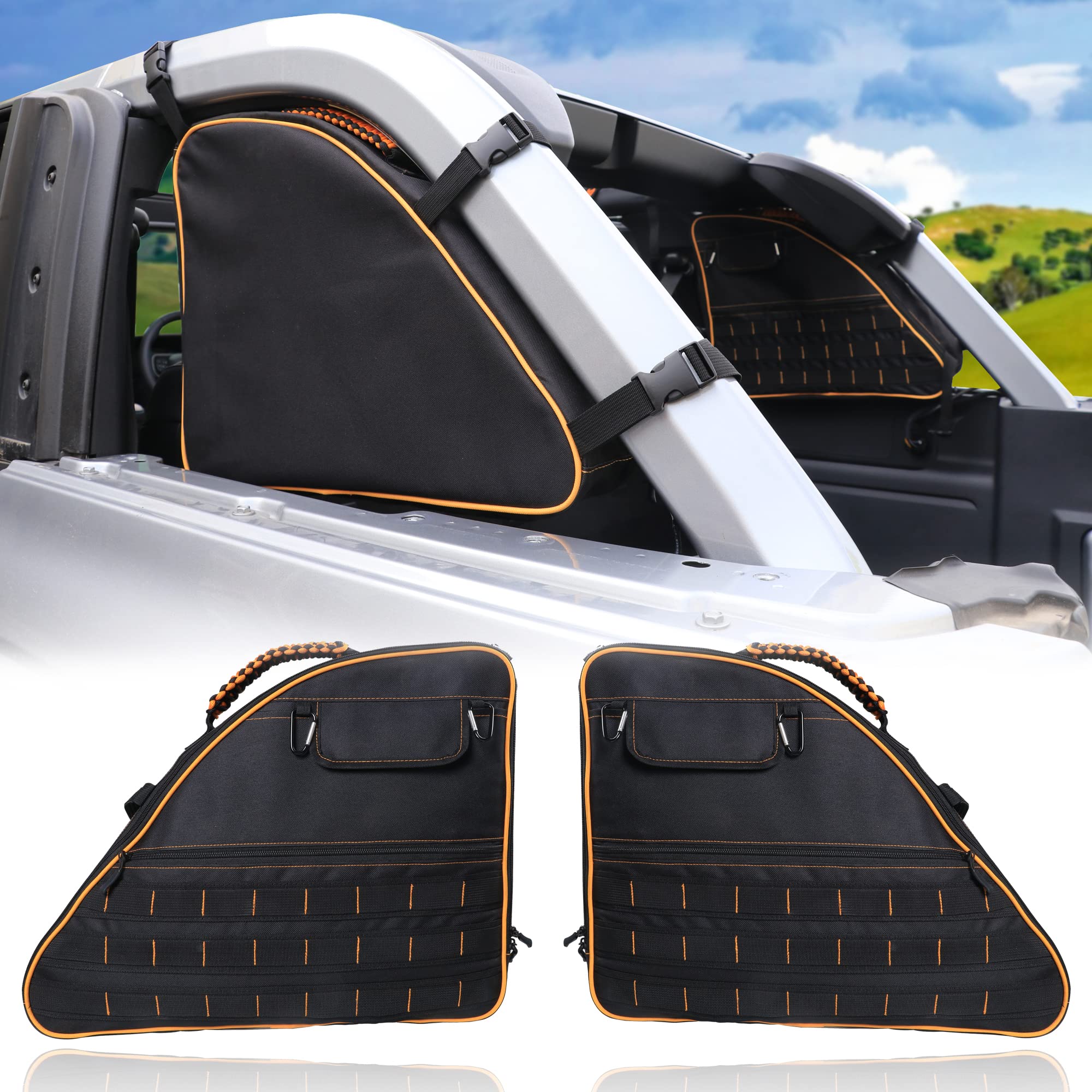 Rerpro Rear Trunk Roll Bar Storage Bag For 2021 2022 2023 2024 2025 Ford Bronco 4 Door Interior Accessories Organizer Cargo Cage