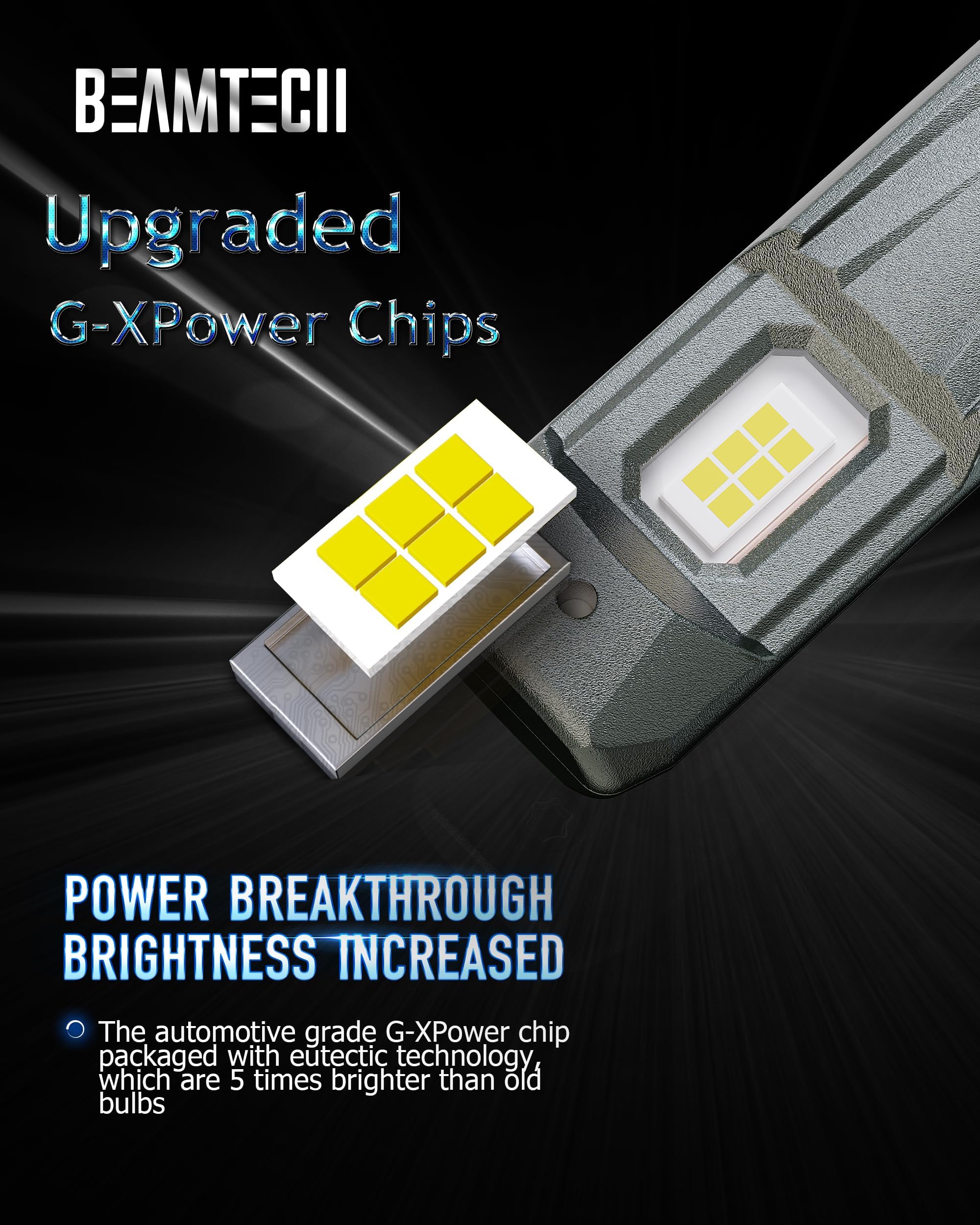 Beamtech H11 Bulbs, H8 H9 Fog Light Bulb, G-Xpower Chips 500% Brighter 6500K Xenon White Plug And Play, Pack Of 2