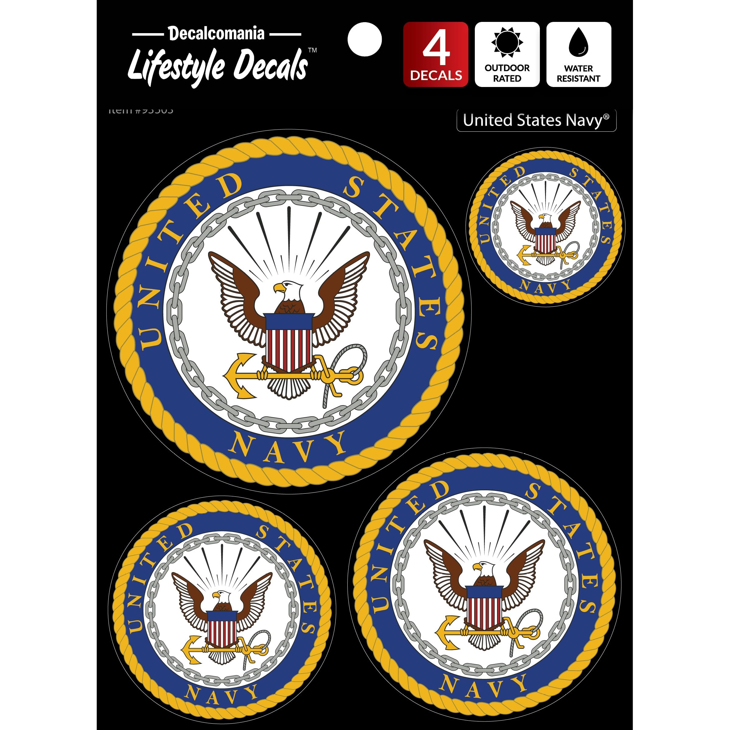 Officially Licensed U.S. Navy Decals - 4 Piece Us Military Stickers For Truck Or Car Windows, Phones, Tablets & Laptops - Small