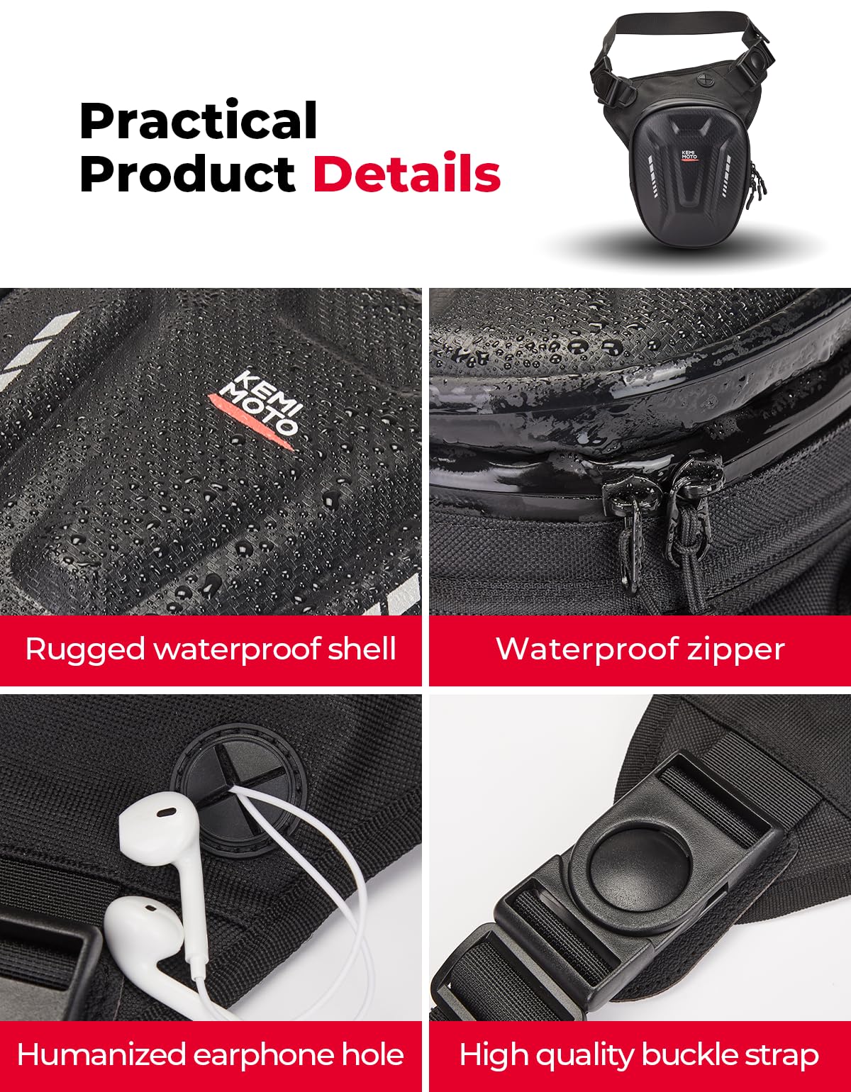 Kemimoto Motorcycle Tank Bag, Eva Hard Shell Thigh Bag Drop Leg Bag Magnetic Motorcycle Waist Bag For Men Women Cycling Hiking R