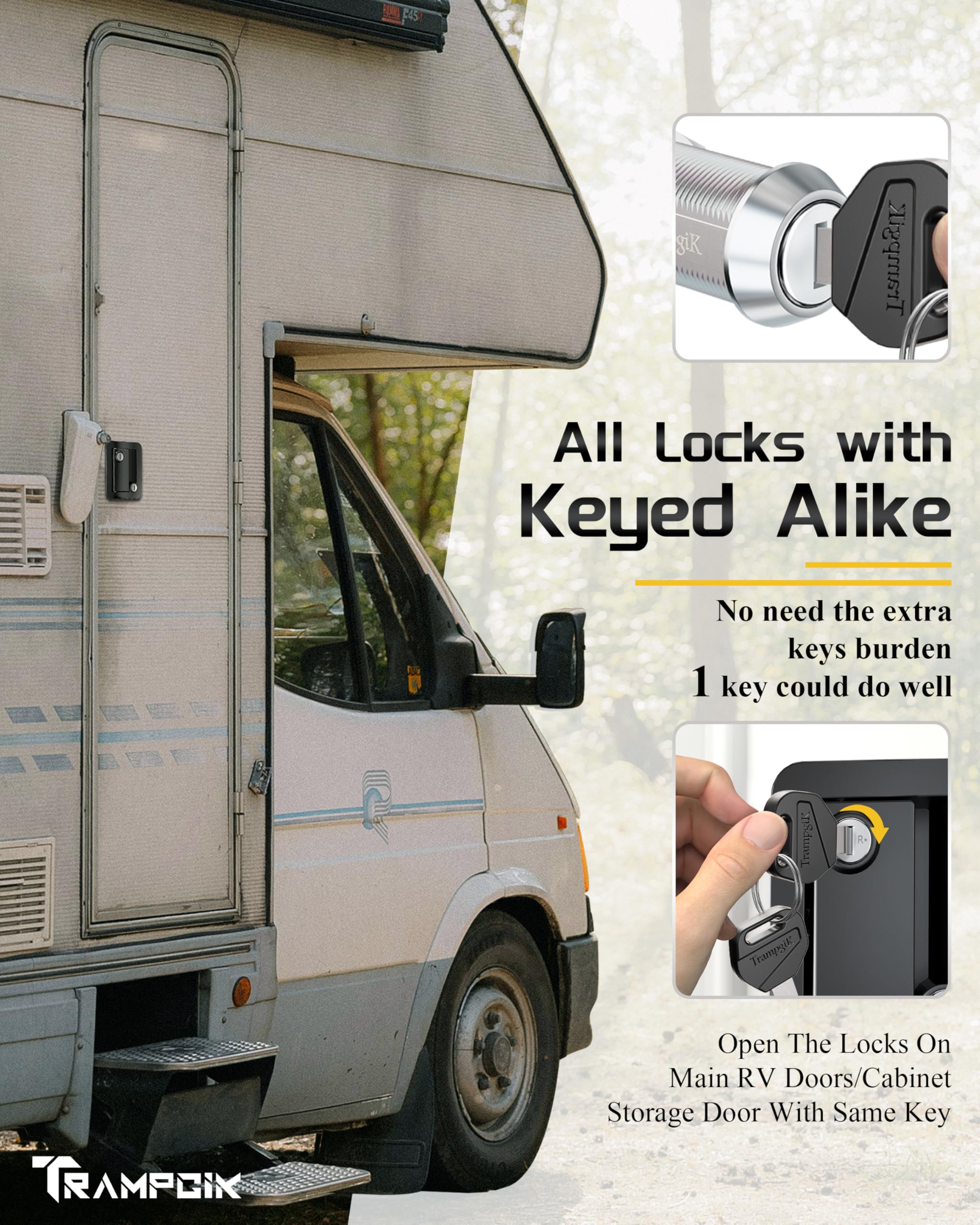 Trampgik Rv Door Lock Set, For Rv Camper,Travel Trailer Entrance Front Door,1 Plastic Camper Door Lock + 2Pcs Storage Locks, 1 1