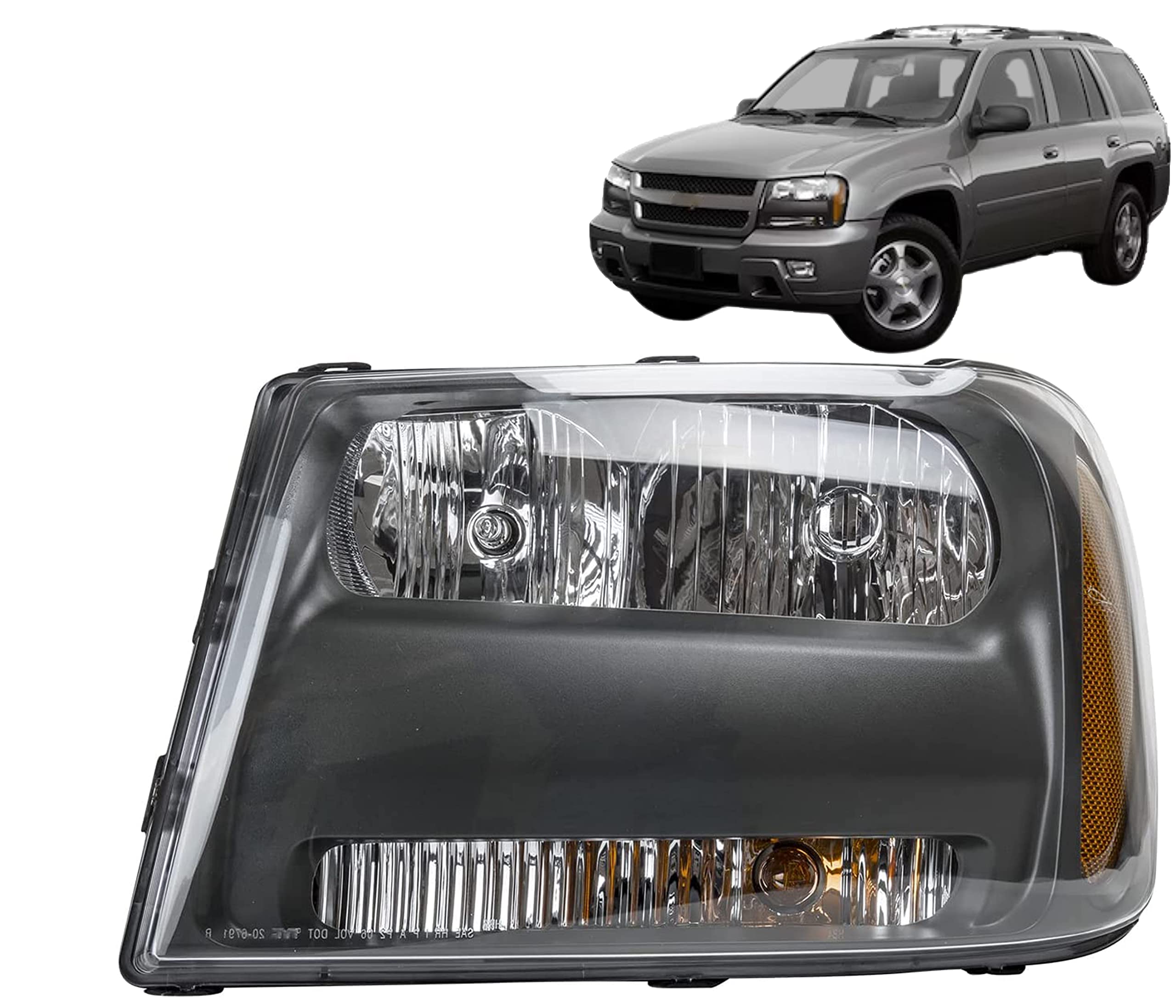 Headlight Assembly Compatible With Chevrolet Trailblazer 2006 2007 2008 2009 Lt, Trailblazer Ext Lt 2006 Right / Passenger Side Dot/Sae Compliant, Halogen Headlamps With Bulbs, 25970908 / Gm2503304