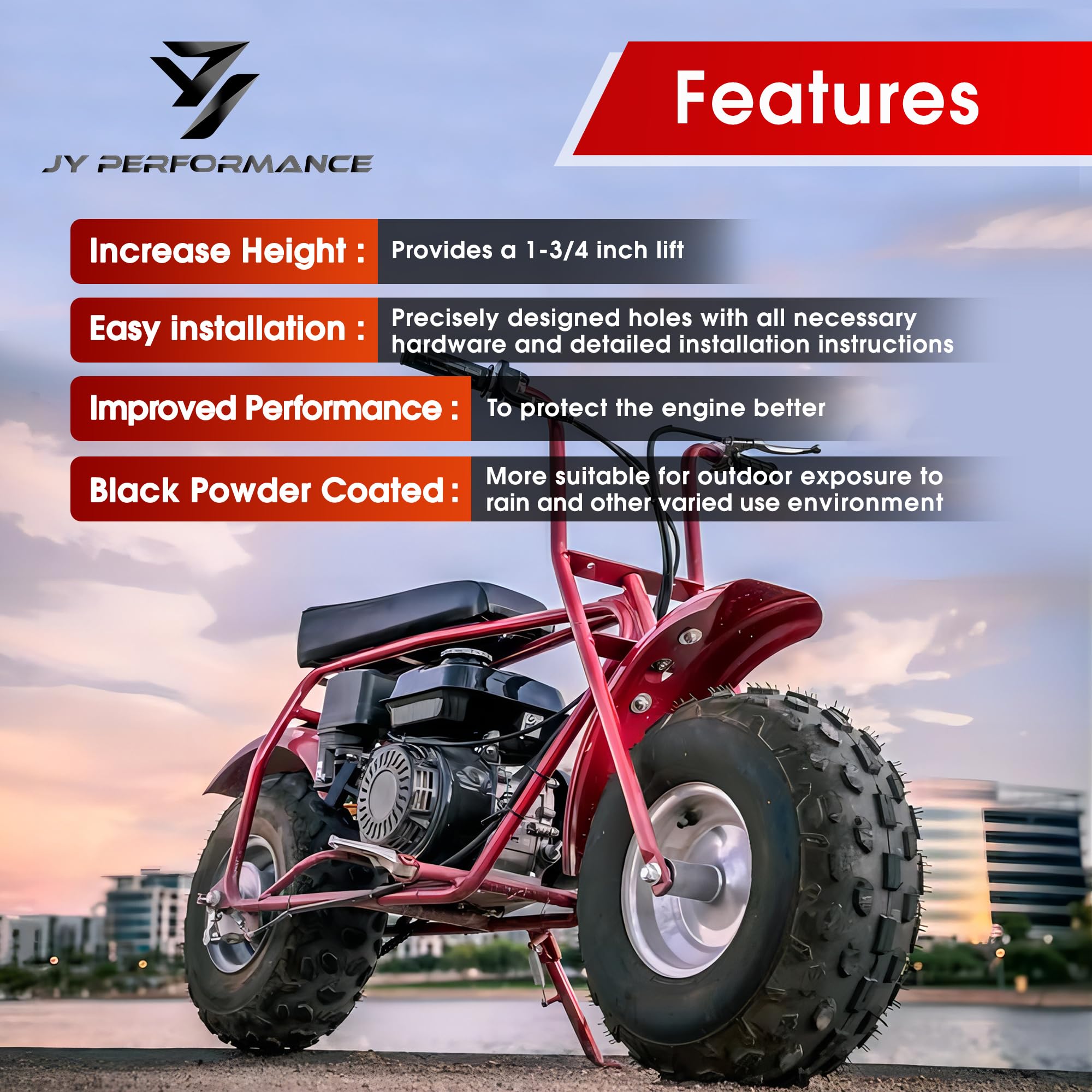 Torque Converter Motor Riser Plate Mount for Predator 196cc / 212cc Engine on Coleman Mini Bikes, Black - 1 3/4 Inch Lift