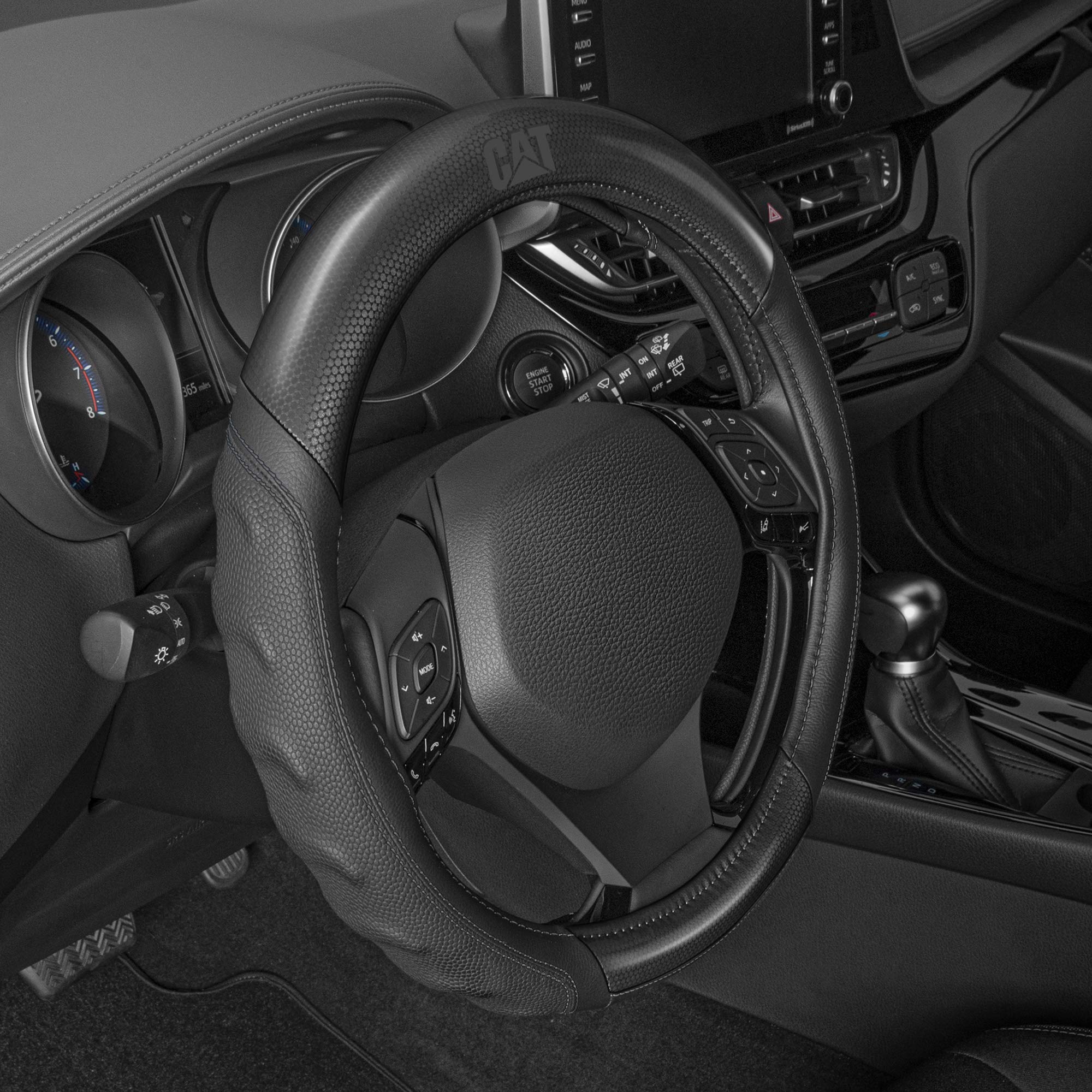 Cat HexSport Black Carbon Fiber Steering Wheel Cover, Standard 15 inch Size, Durable and Comfortable with Advanced Grip, Car Ste