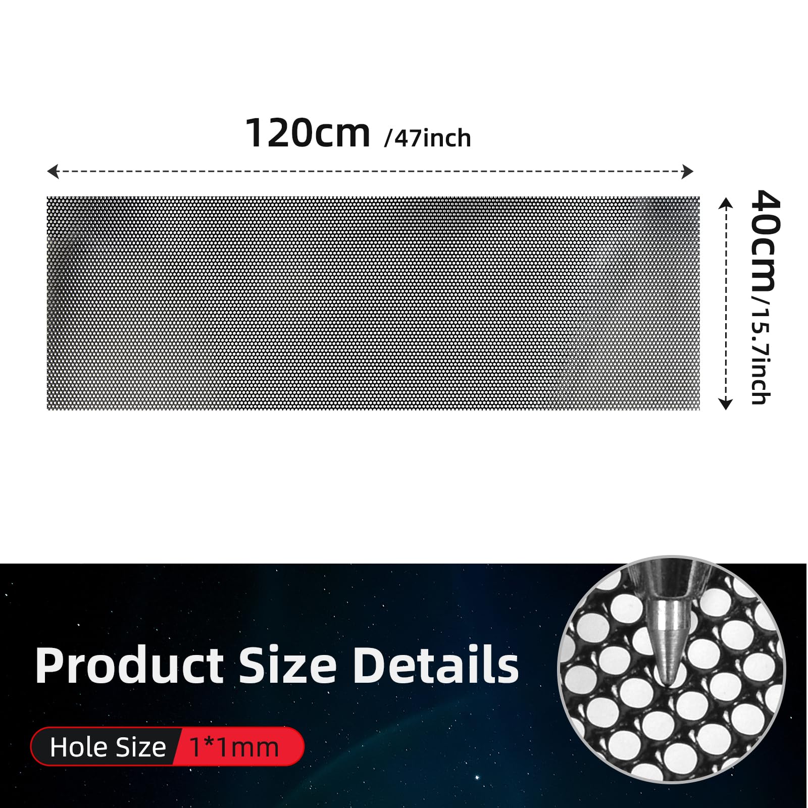 Aggauto 47In X 16In Stainless Steel Car Grill Mesh Screen, Pvc Coated 304 Stainless Steel Wire Mesh For Car Grille Vent, Cabinet