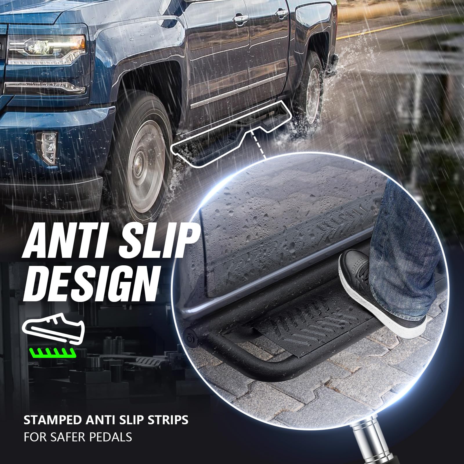 Yzona Crew Cab Running Boards Side Steps Compatible With 2019-2025 Chevy Silverado & Gmc Sierra 1500, 2020-2025 Chevrolet Silver