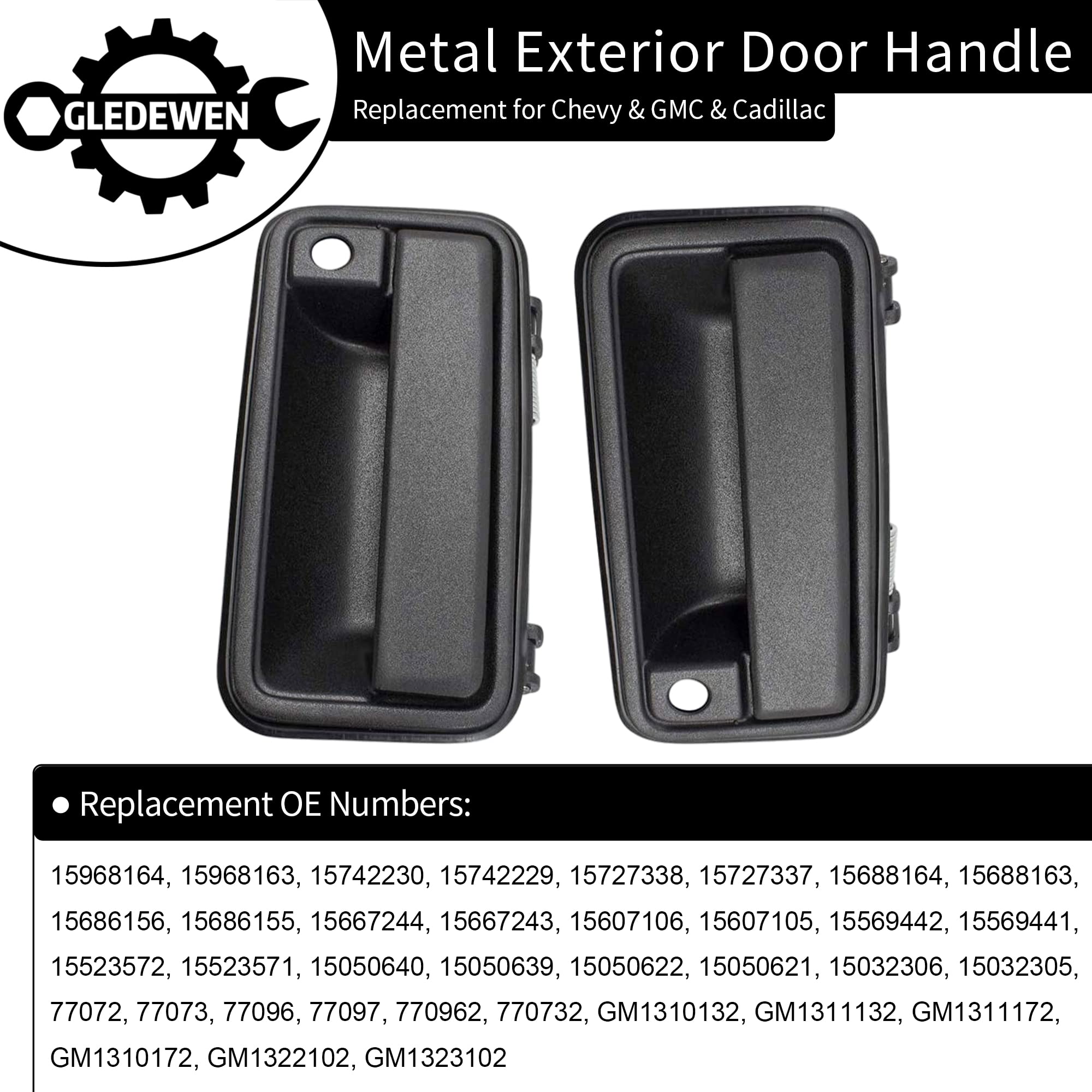 Exterior Door Handles All Metal, Compatible with 1988-2001 Chevy K1500 K2500 K3500 C1500 C2500 C3500, GMC C/K 1500 2500 3500 Pic