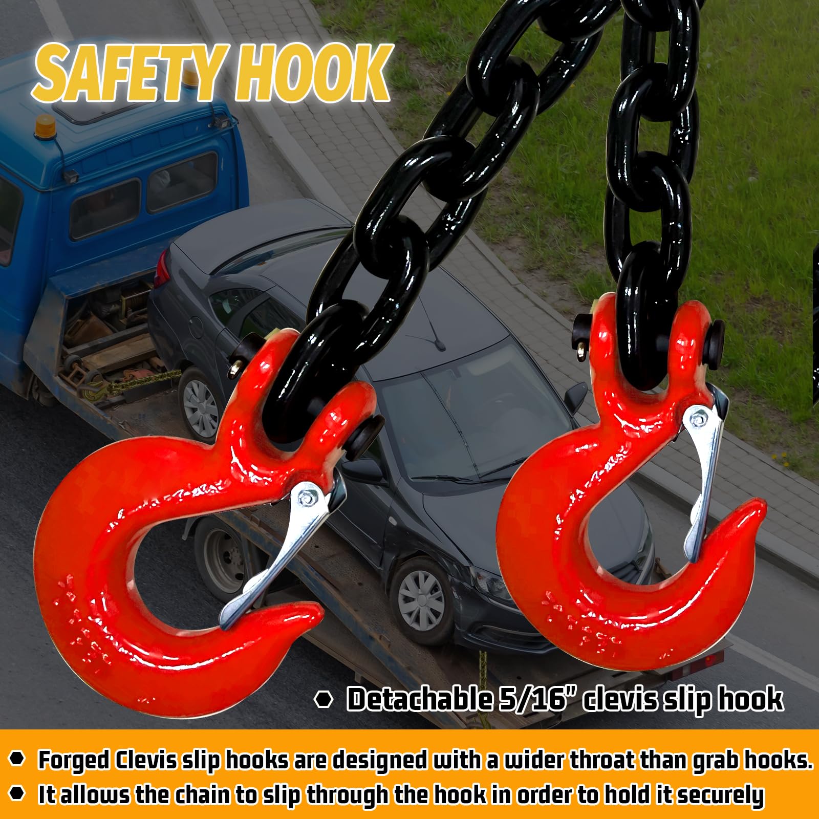 5/16'' Trailer Safety Chains G80 Trailer Chains With G70 Clevis Safety Hooks|35'' Tow Chains 4900 Lbs Safety Working Load 17000