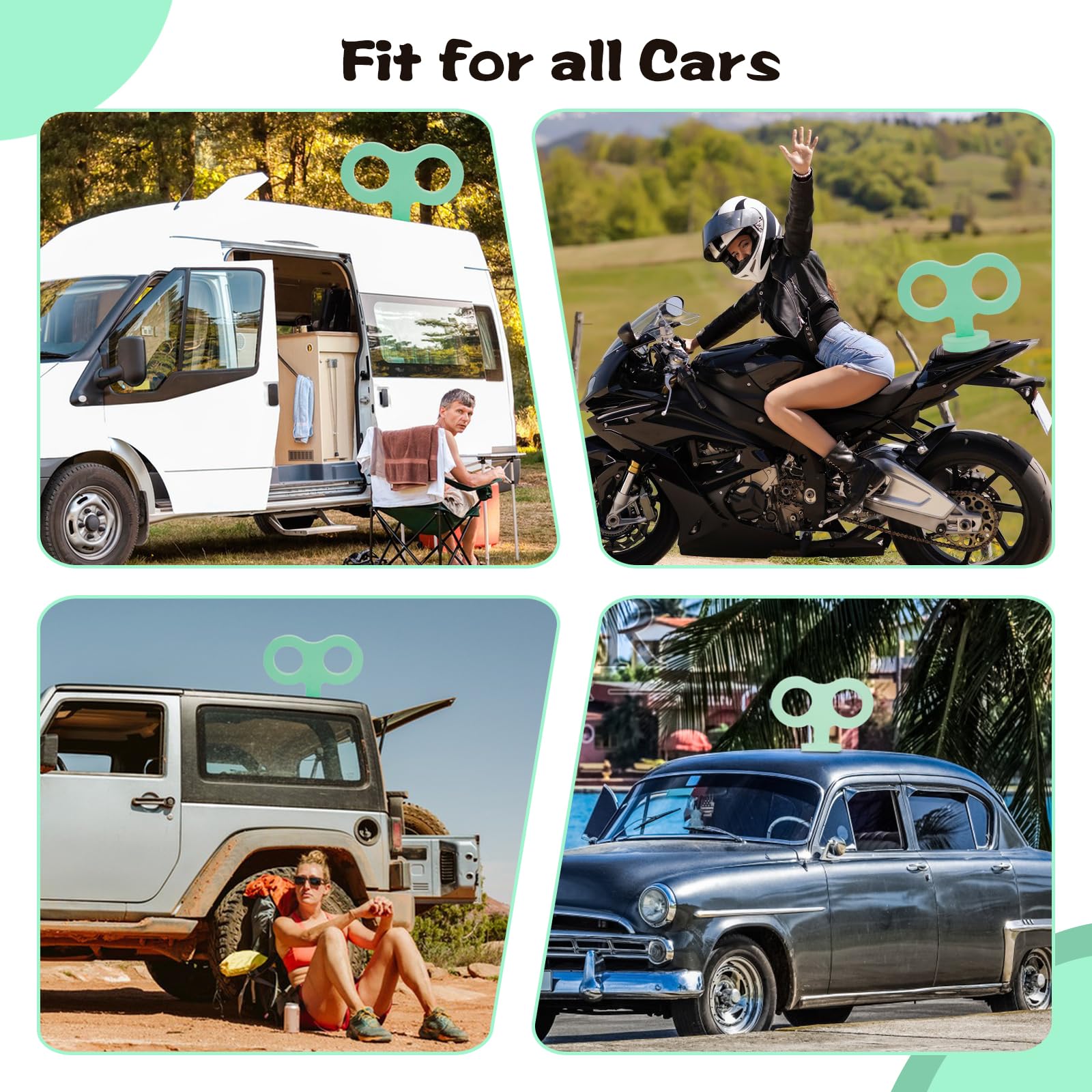 COGEEK Mint Green 3D Car Decal, EVA Material Wind Up Key Sticker for Back of Car Roof Decoration