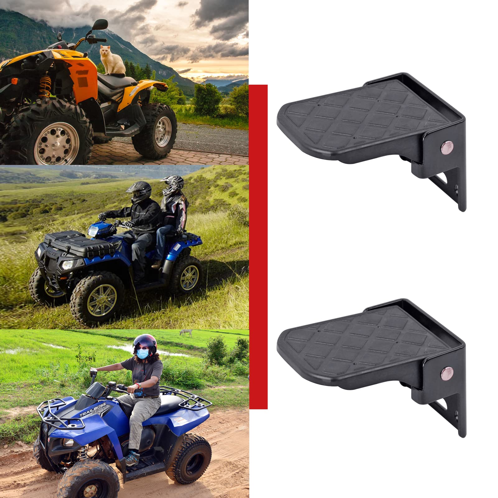 Xislet Pairs ATV Foot Rests for Four Wheeler Rear Passenger Foot Peg Universal Compatible with ATV Such as Polaris Sportsman Scr