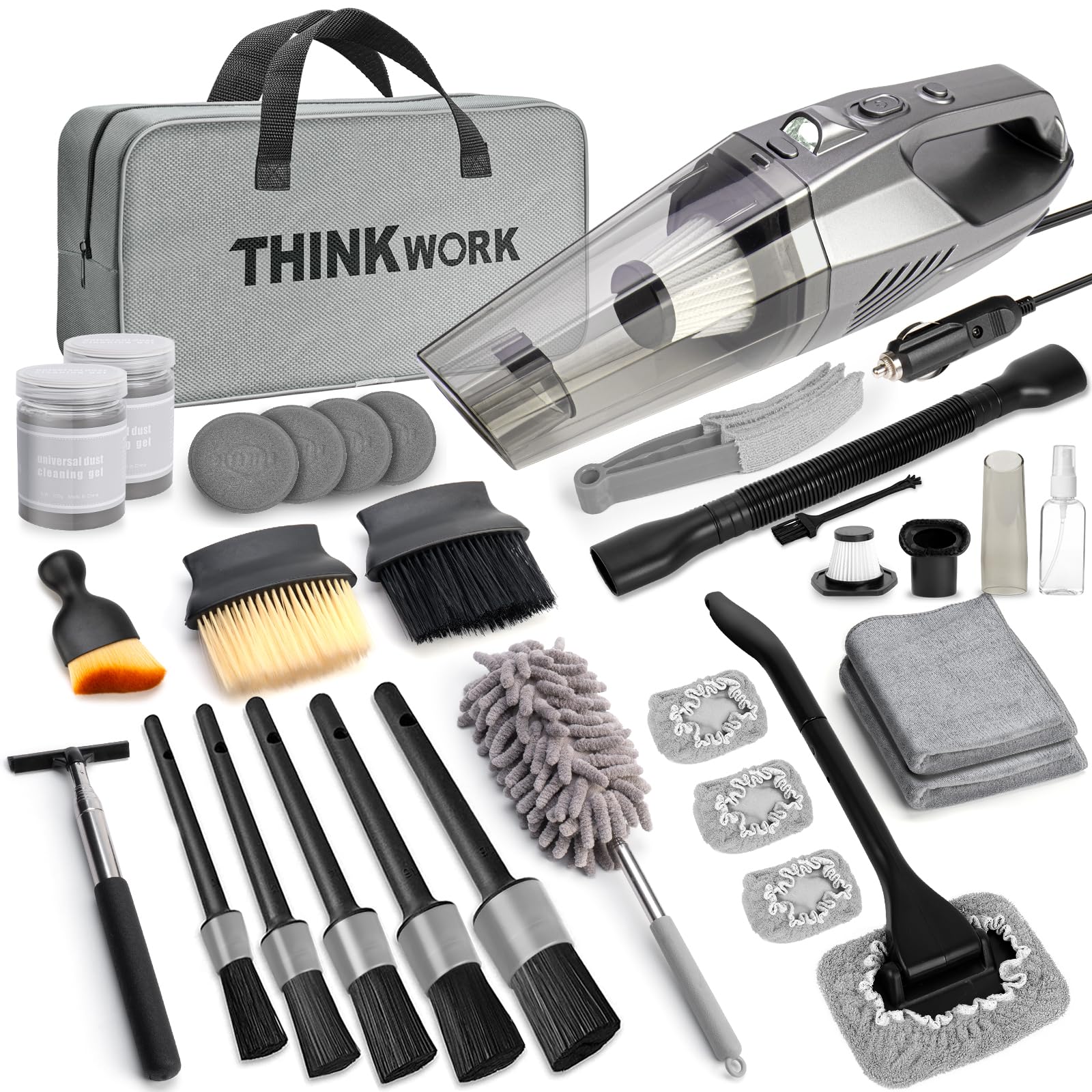 Thinkwork Car Cleaning Kit, Car Detailing Kit Interior Cleaner With High Power Handheld Vacuum, 10Pcs Detailing Brush And Storag