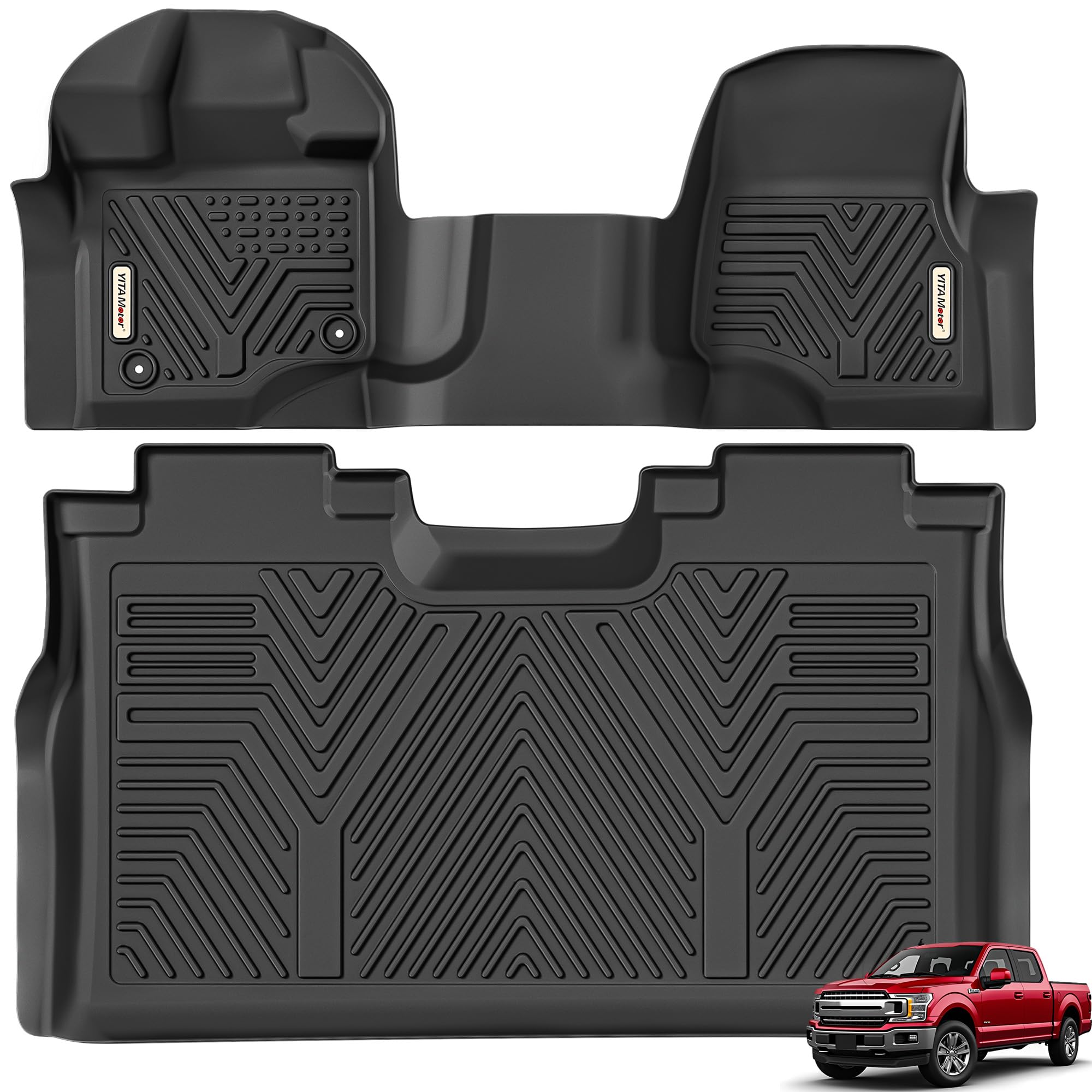 Yitamotor Floor Mats Compatible With 2015-2025 Ford F-150 Super Crew Cab With 1St Row Bench Seats, 1St & 2Nd Row All Weather Pro