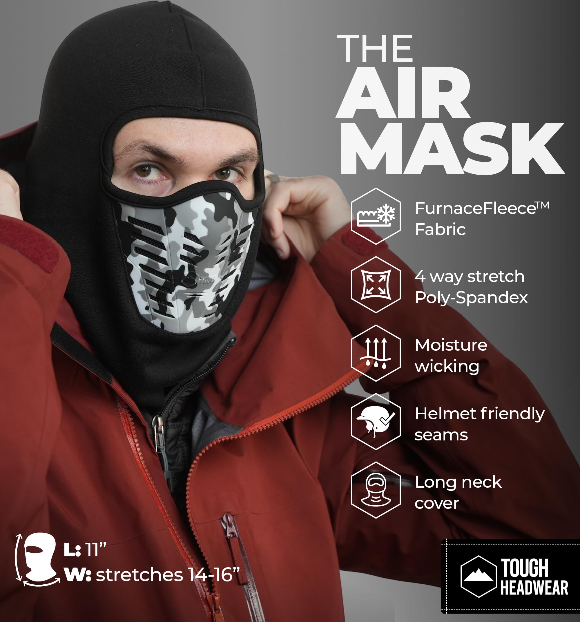 Tough Headwear Balaclava Ski Mask For Men Or Women - Heavy Fleece Winter Shiesty Cover With Air Vents - Extreme Cold Weather Fac