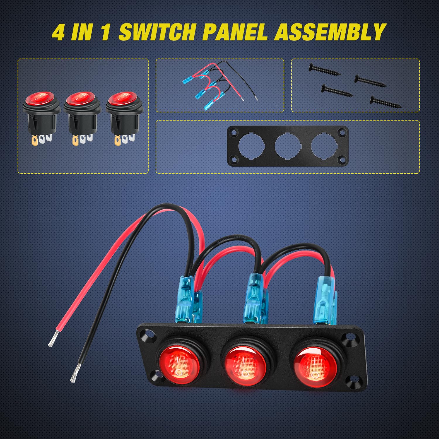 Nilight 3 Gang Rocker Switch Panel 12V Waterproof On-Off Toggle Switches With Red Led Light 3 Pin For Automotive Lights Marine B