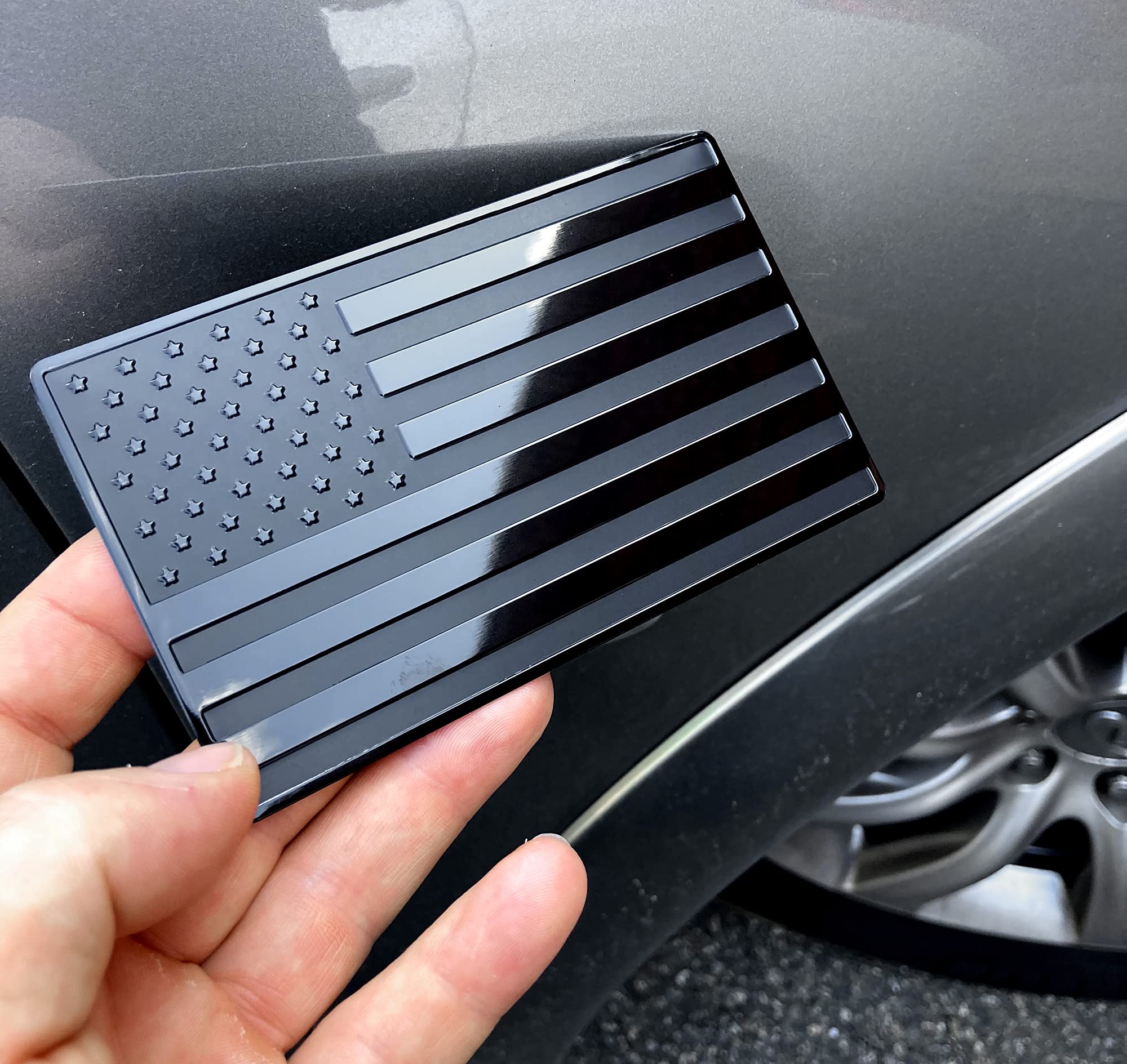 Lfparts Usa Embossed Stainless Steel Metal Flag For Cars, Trucks Black 5''X3''