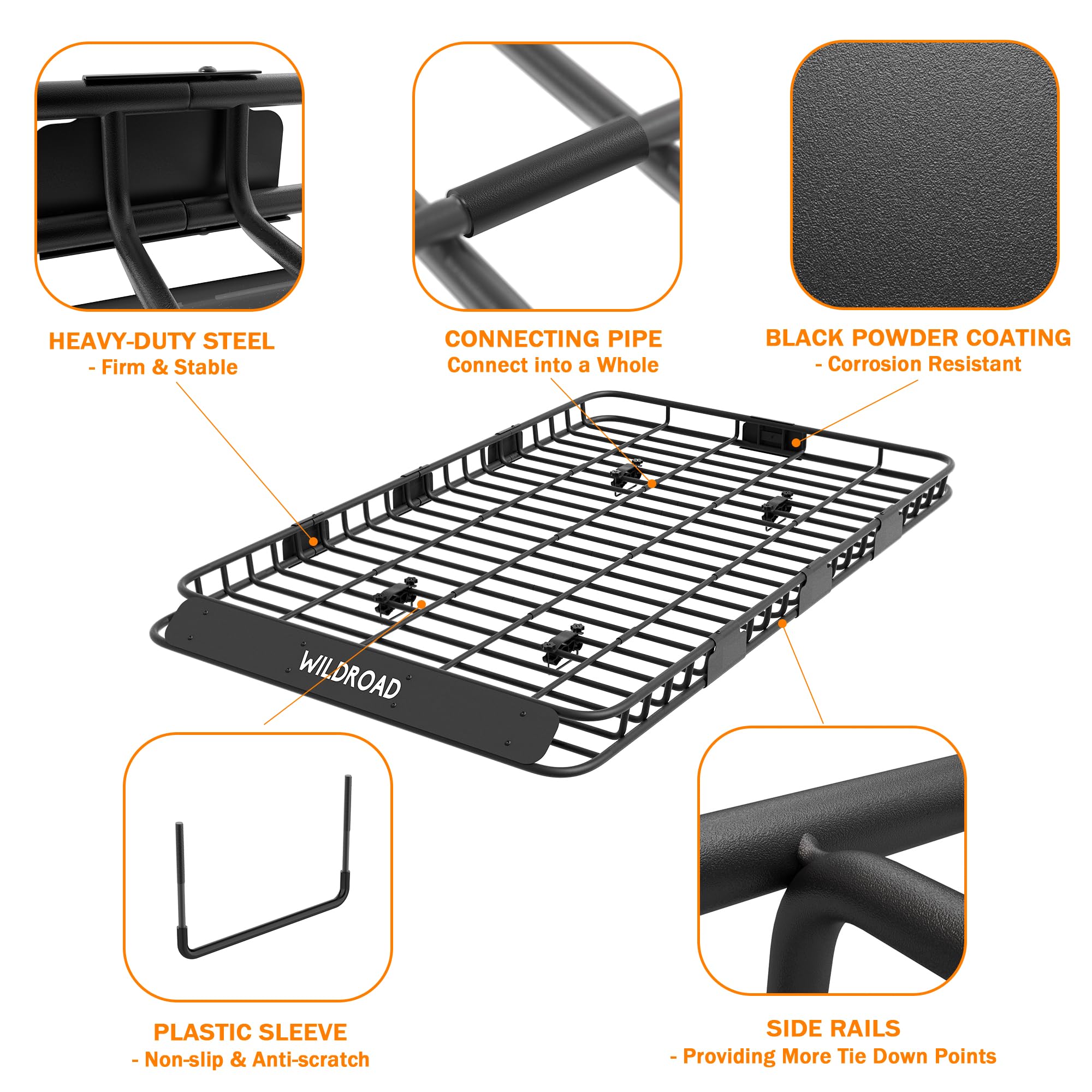 Wildroad Roof Rack Cargo Basket, Upgraded 4    Fence Wide Car Roof Basket, 84''X 50''X 4'' Universal Car Top Carrier Basket With