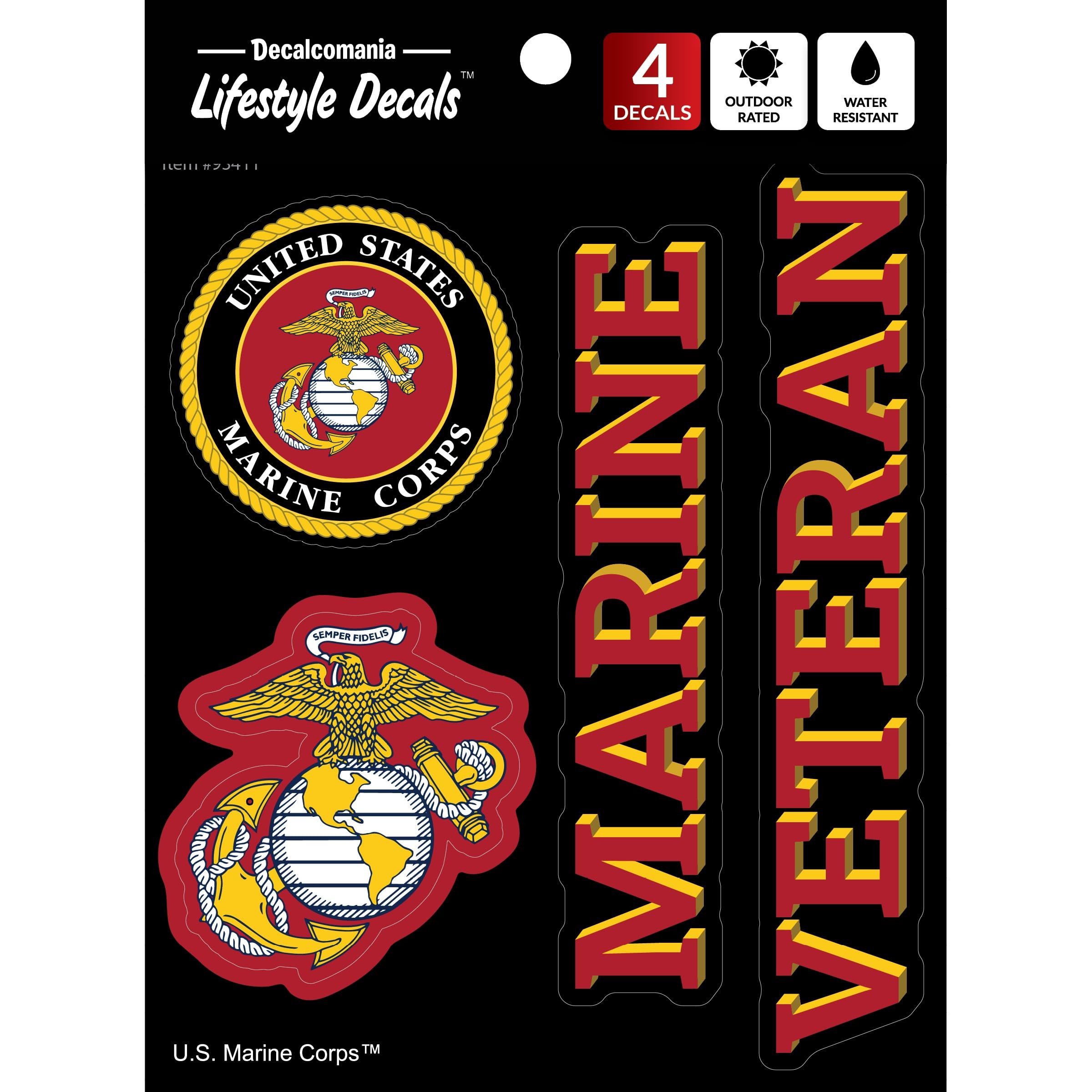 Us Marine Corps Veteran Car Decals - Set Of 4 Usmc Window Stickers Ega Logo Vinyl Decal For Vehicle Truck Bumper Water Bottle La