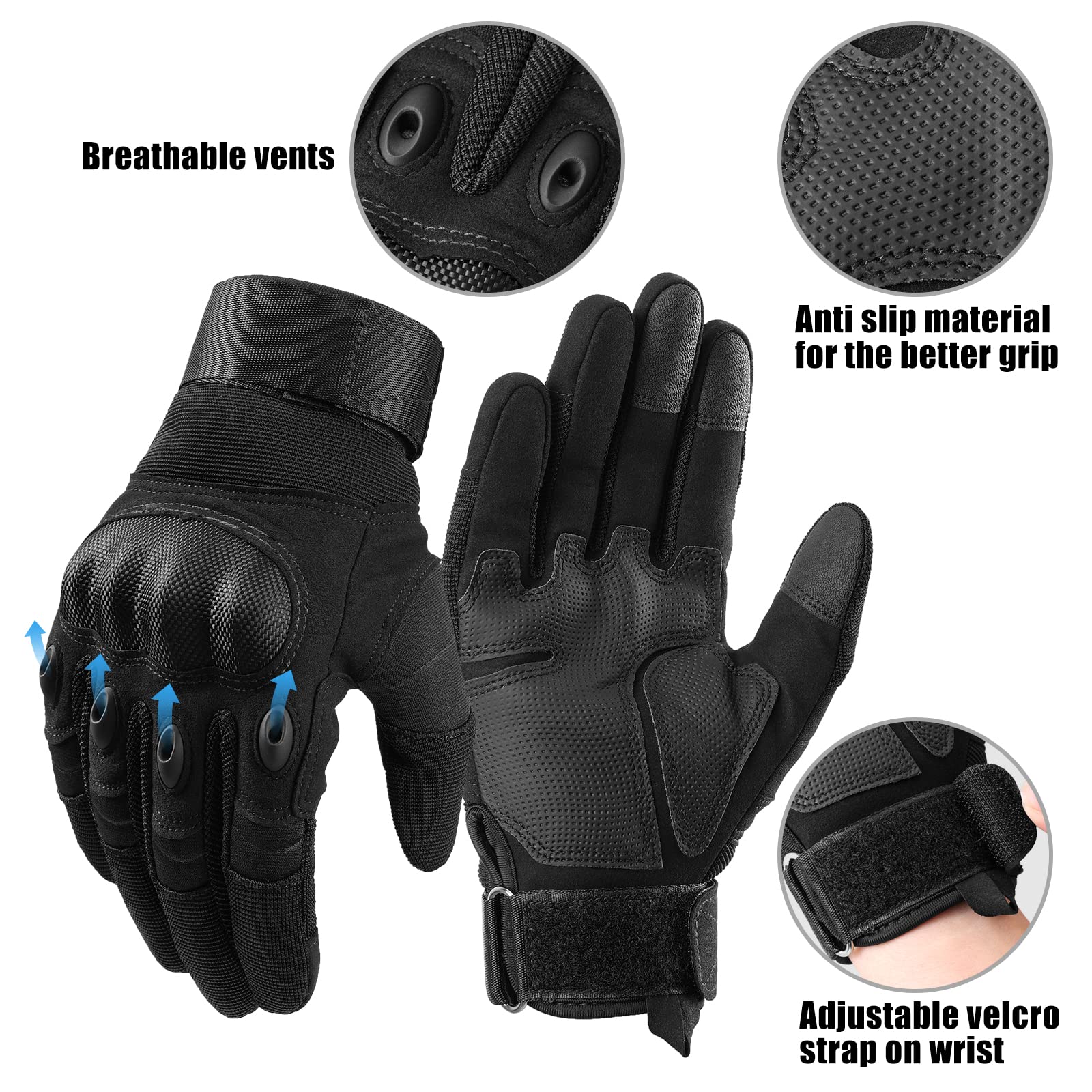 Cierto 2 Pairs Motorcycle Gloves For Men And Women, Touch Screen Tactical Gloves With Full Finger Breathable Hard Knuckle And Ad