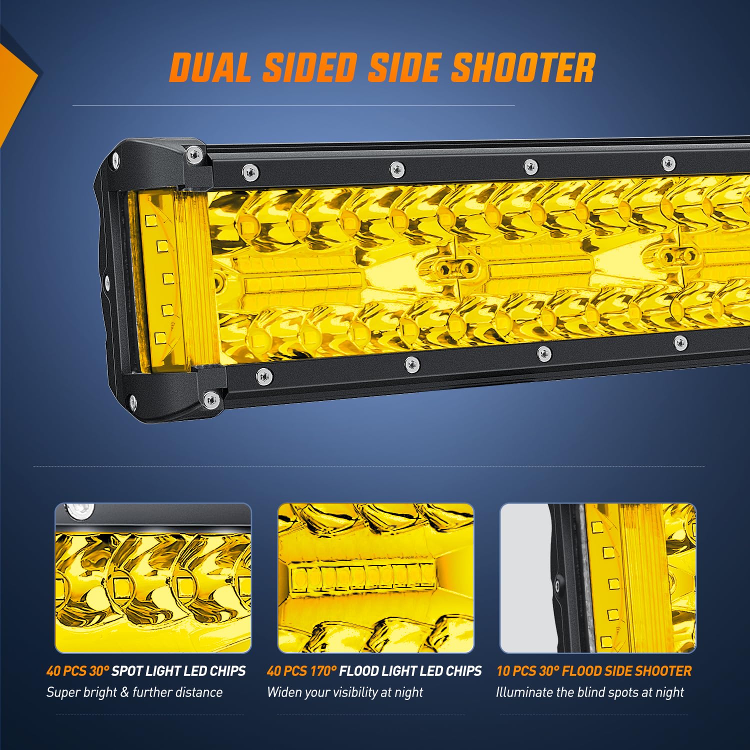 Nilight Side Shooter Light Bar 12Inch Triple Row Spot Flood Combo Yellow Beam Work Lights With 5Pin Rocker Switch Wiring Harness