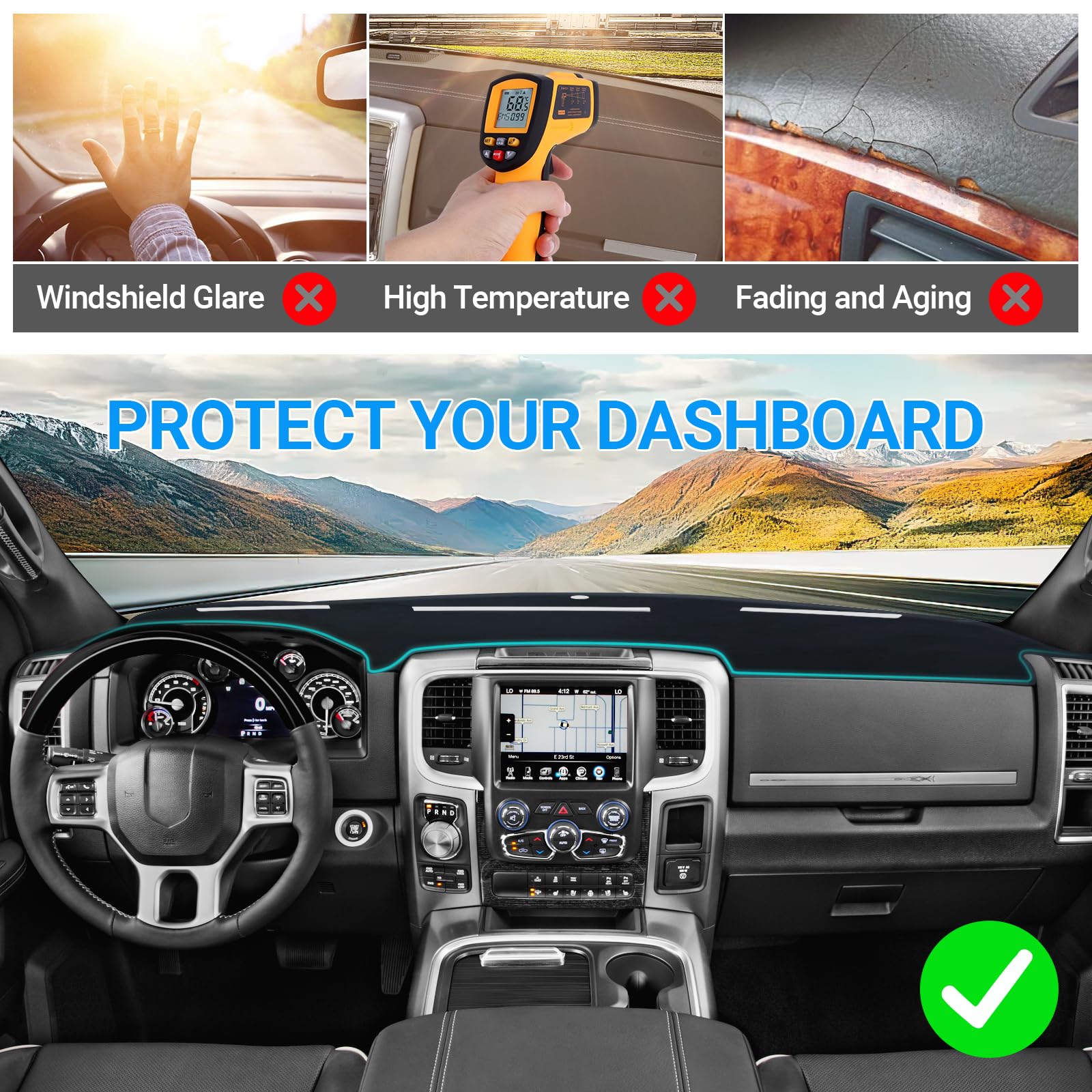 Dash Cover Mat Compatible With 2010 2011 2012 2013 2014 2015 2016 2017 2018 Dodge Ram 1500 2500 3500 Accessories Dashboard Cover Pad Carpet Dash Board Protector Sunshield Cover