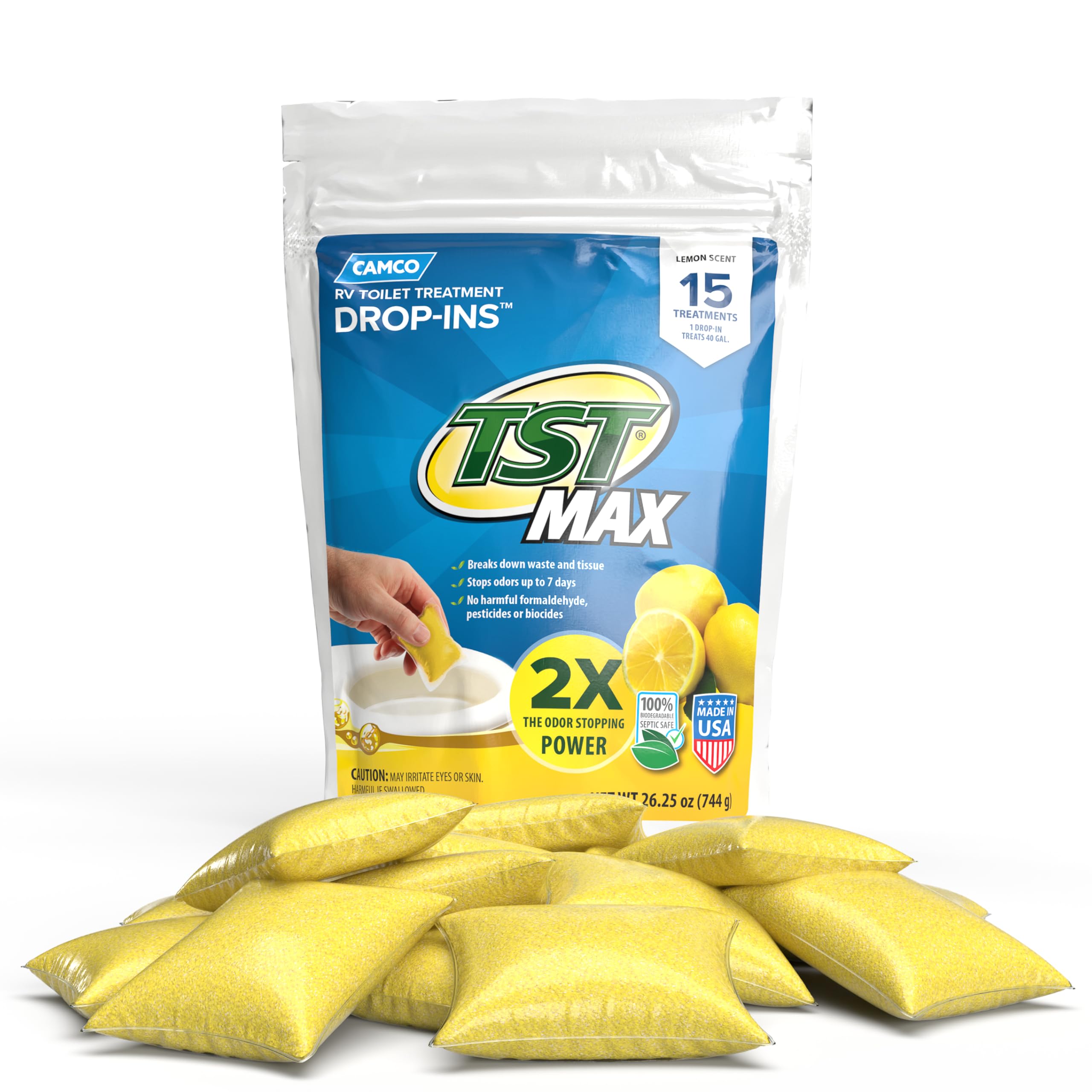 Camco Tst Max Rv Toilet Treatment Drop-Ins - Control Unwanted Odors & Break Down Waste And Tissue - Safe Septic Tank Treatment -